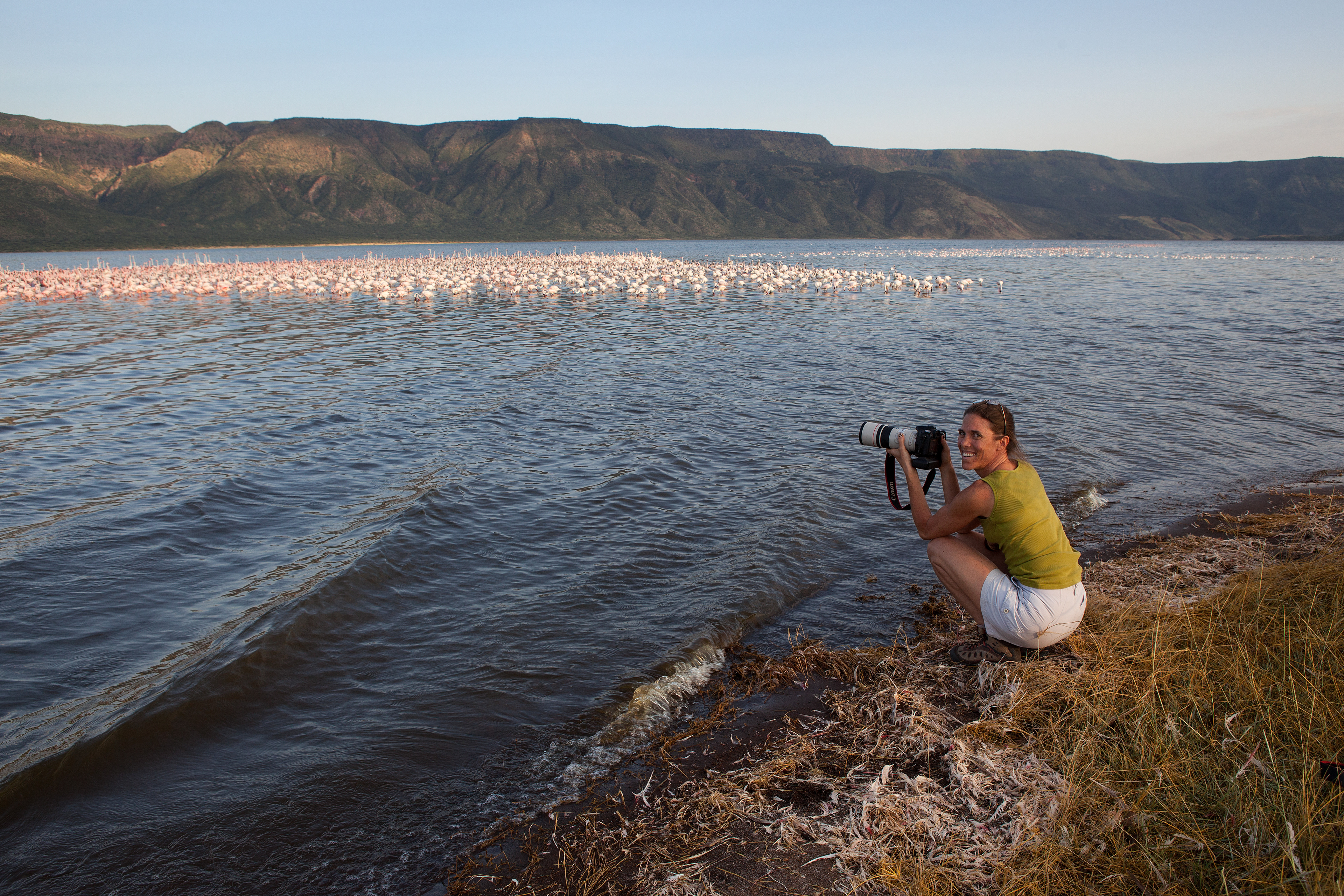 Robin photographing Flamingos - Lake Bogoria