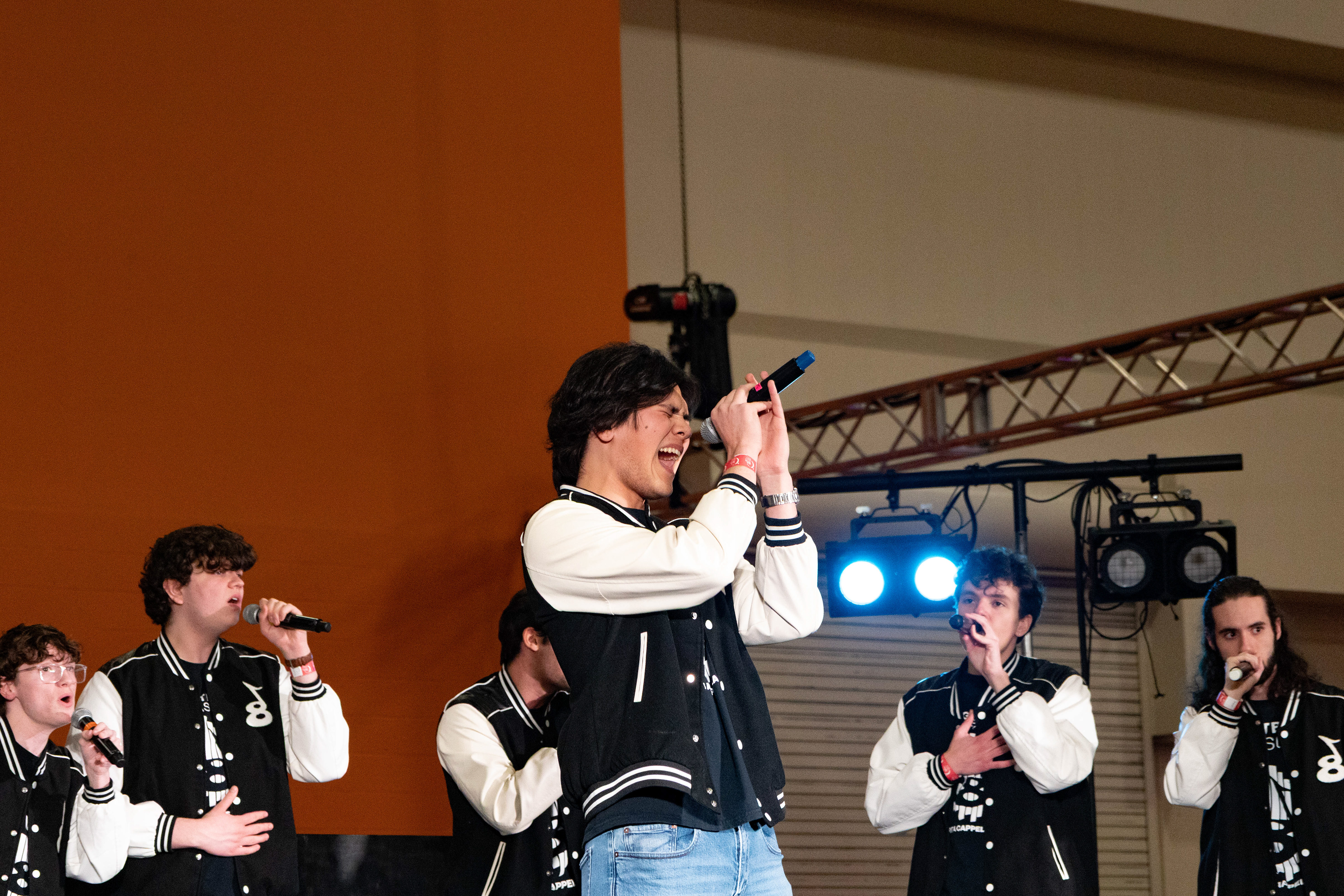 Eight Beat Measure, an RIT a cappella group, performs during Relay For Life in the Gordon Field House at the Rochester Institute of Technology in Henrietta, N.Y., Saturday, April 11, 2026.