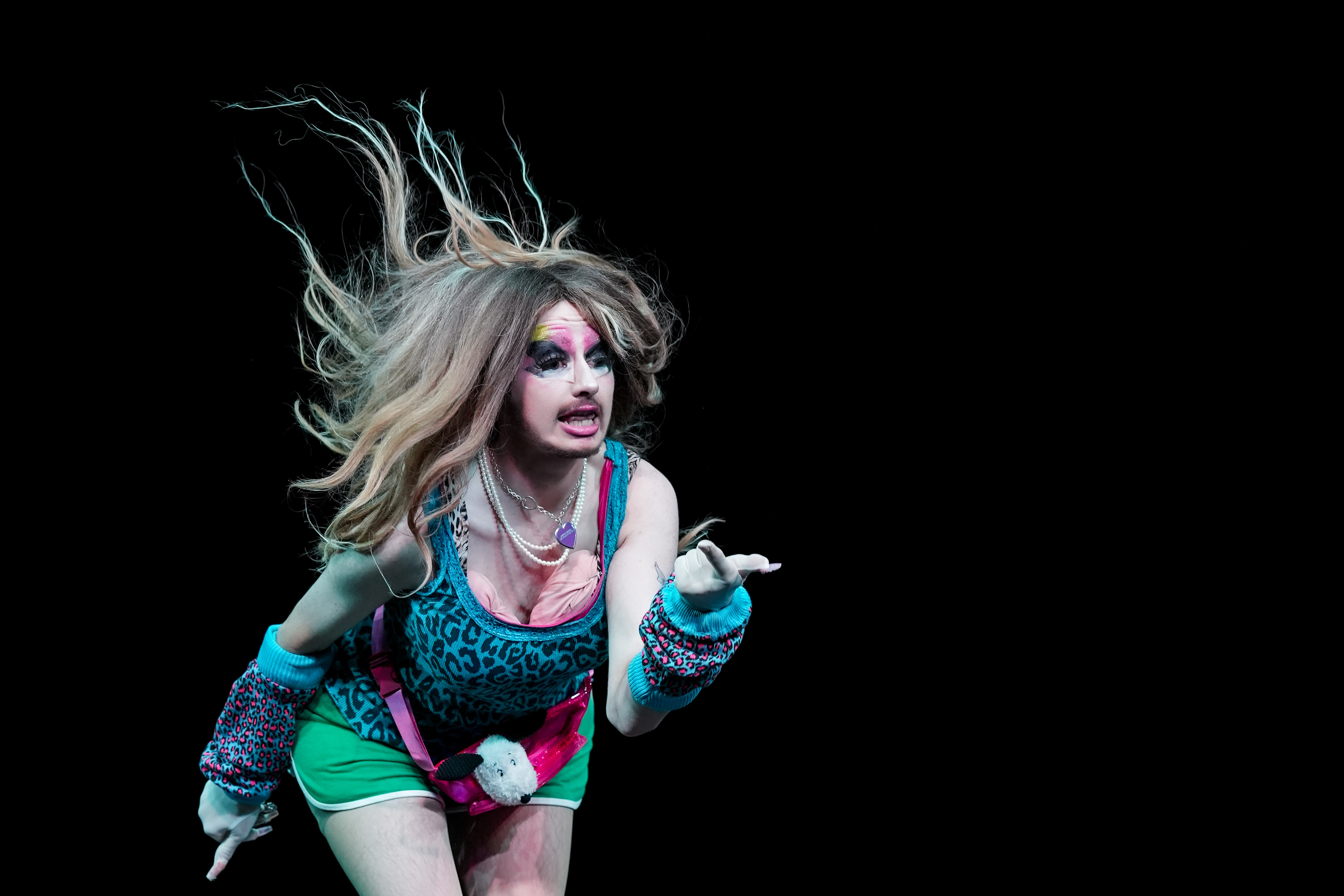 RIT Drag Club member PEACH FUZZ performs to “Deaf Joke Megamix” during the orientation week drag show in Ingle Auditorium at the Rochester Institute of Technology in Henrietta, N.Y., Wednesday, Aug. 19, 2026.