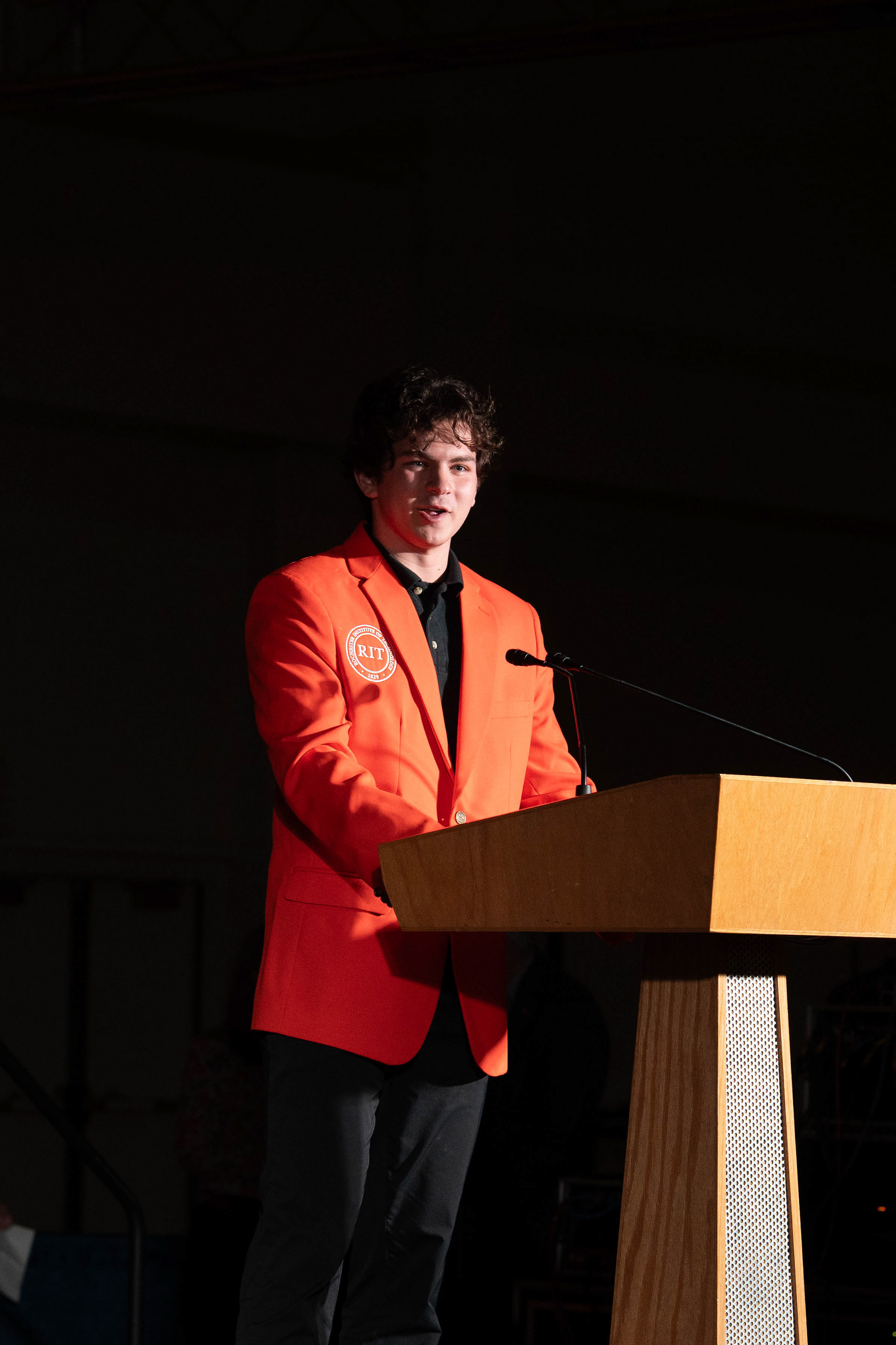 Rafael Gilboa, RIT’s Student Government president, speaks during Relay For Life in the Gordon Field House at the Rochester Institute of Technology in Henrietta, N.Y., Saturday, April 11, 2026.