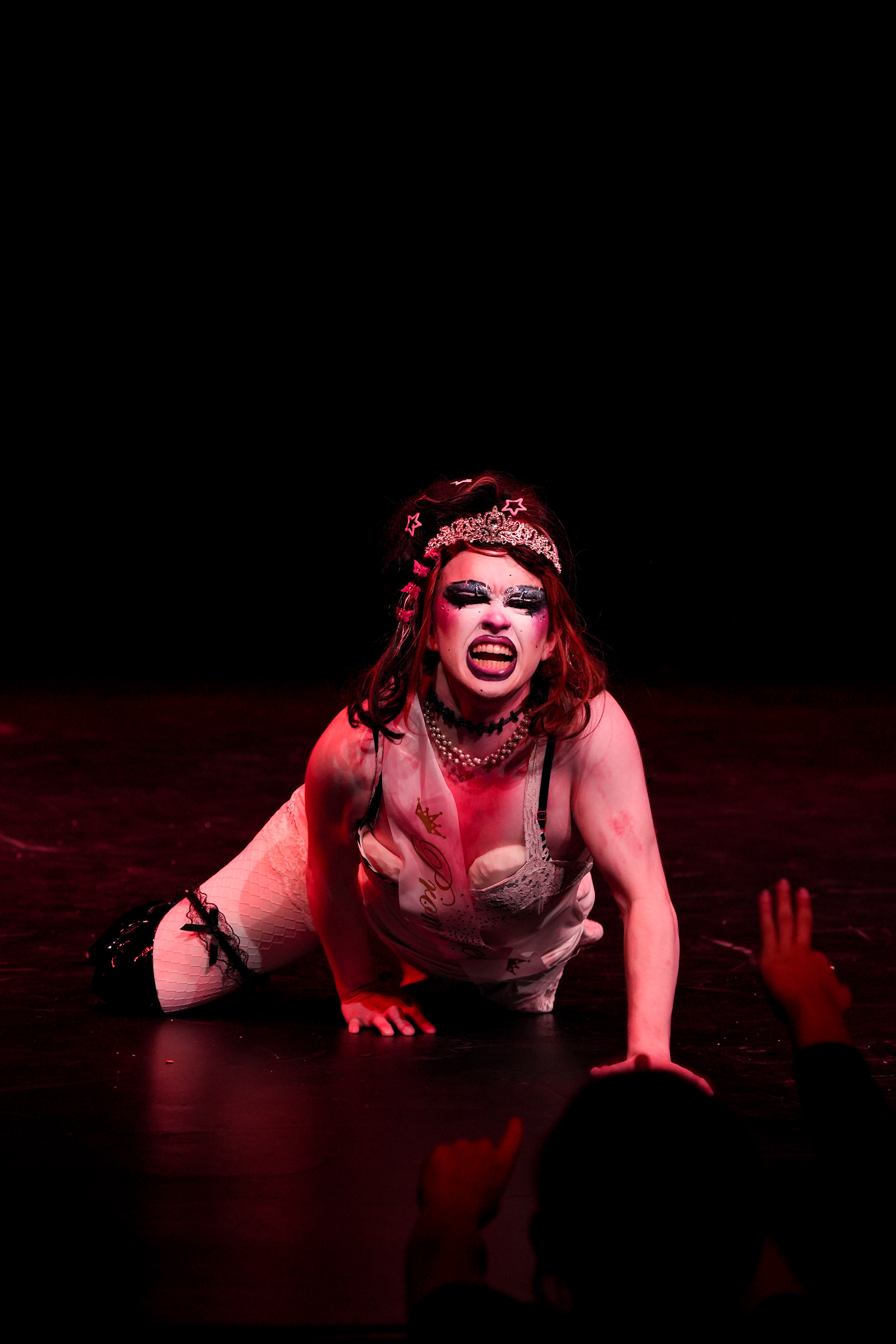 RIT Drag Club member Nokia Frankenshine performs to “The Ballad of Sara Berry” by 35MM during the orientation week drag show in Ingle Auditorium at the Rochester Institute of Technology in Henrietta, N.Y., Wednesday, Aug. 19, 2026.