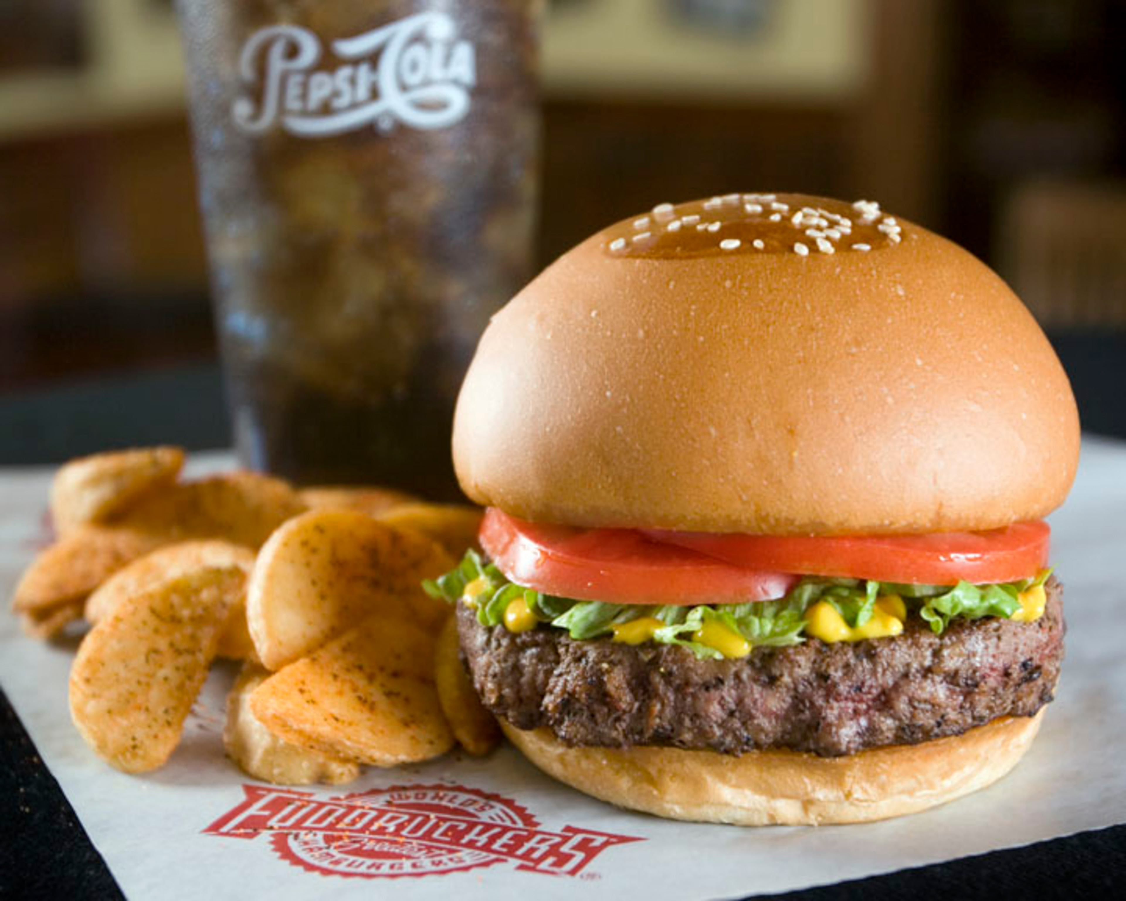 Fuddruckers - Burger with Fries & Pepsi