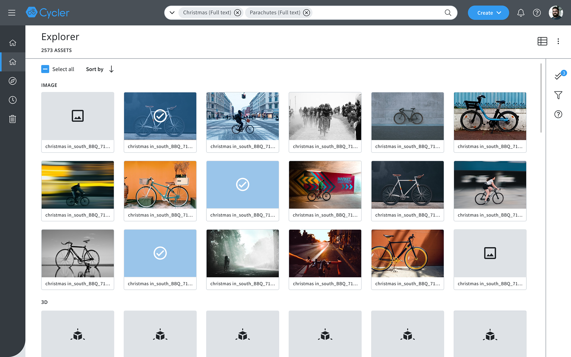 Card view with selection