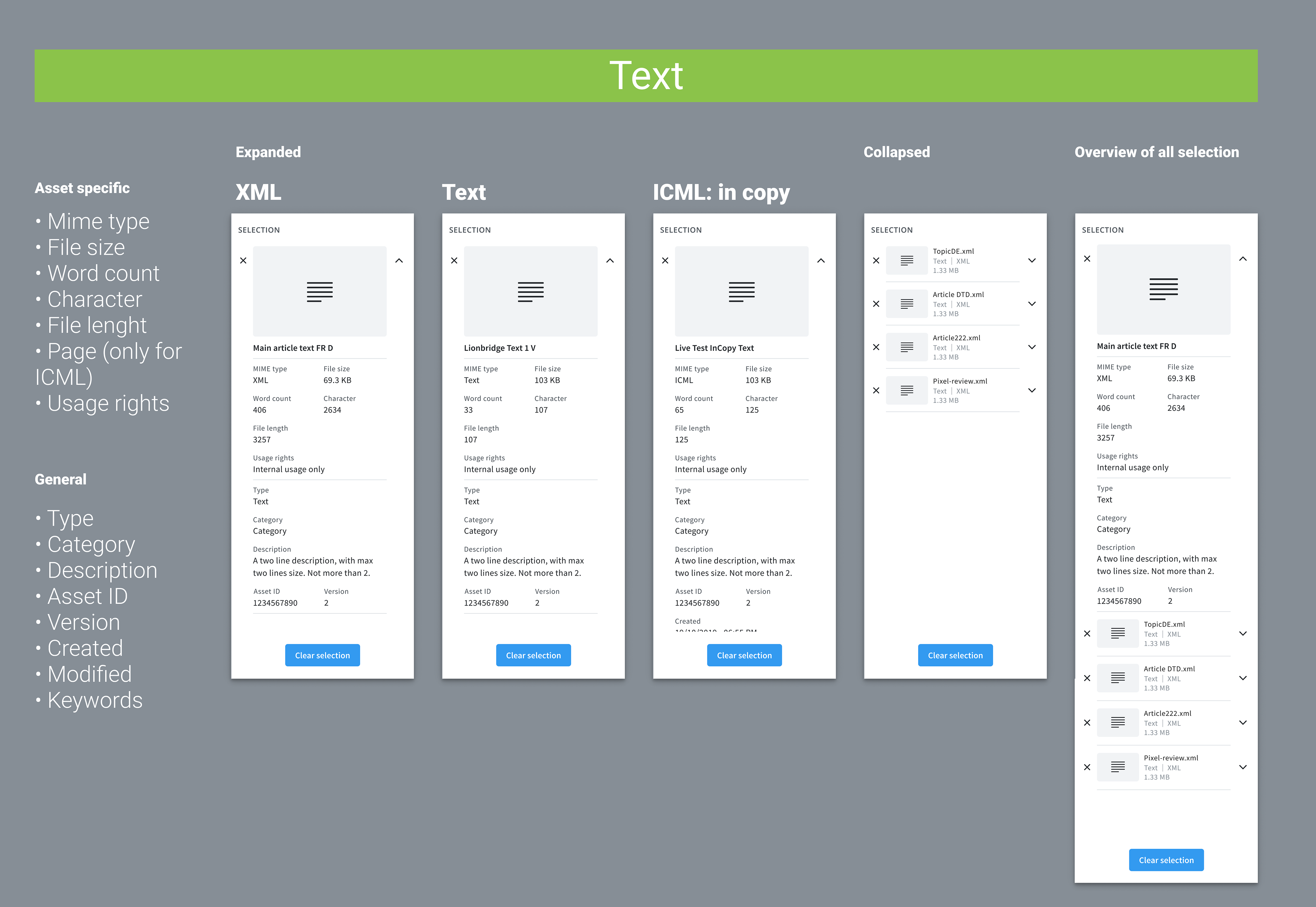 Selection data for different Text files