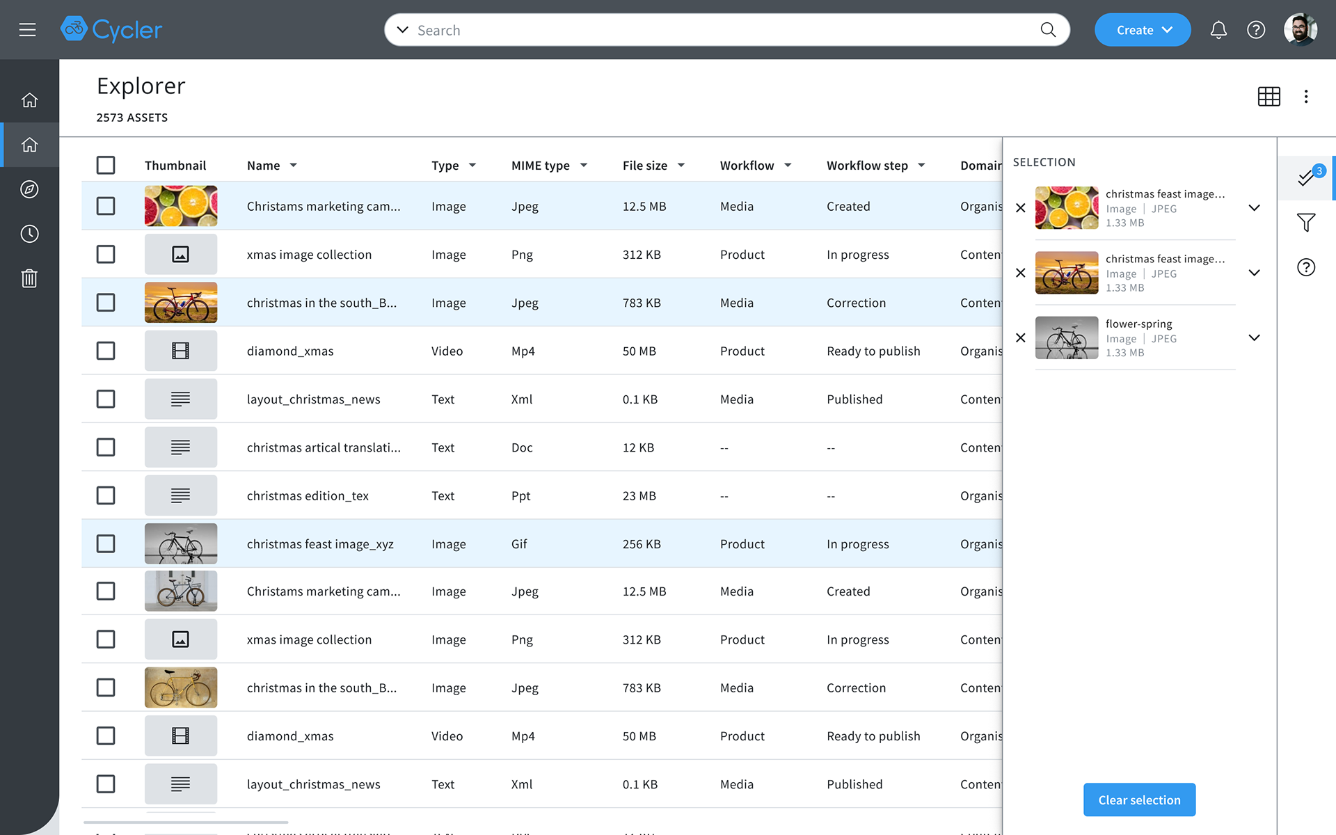 Selection side bar show all selected assets