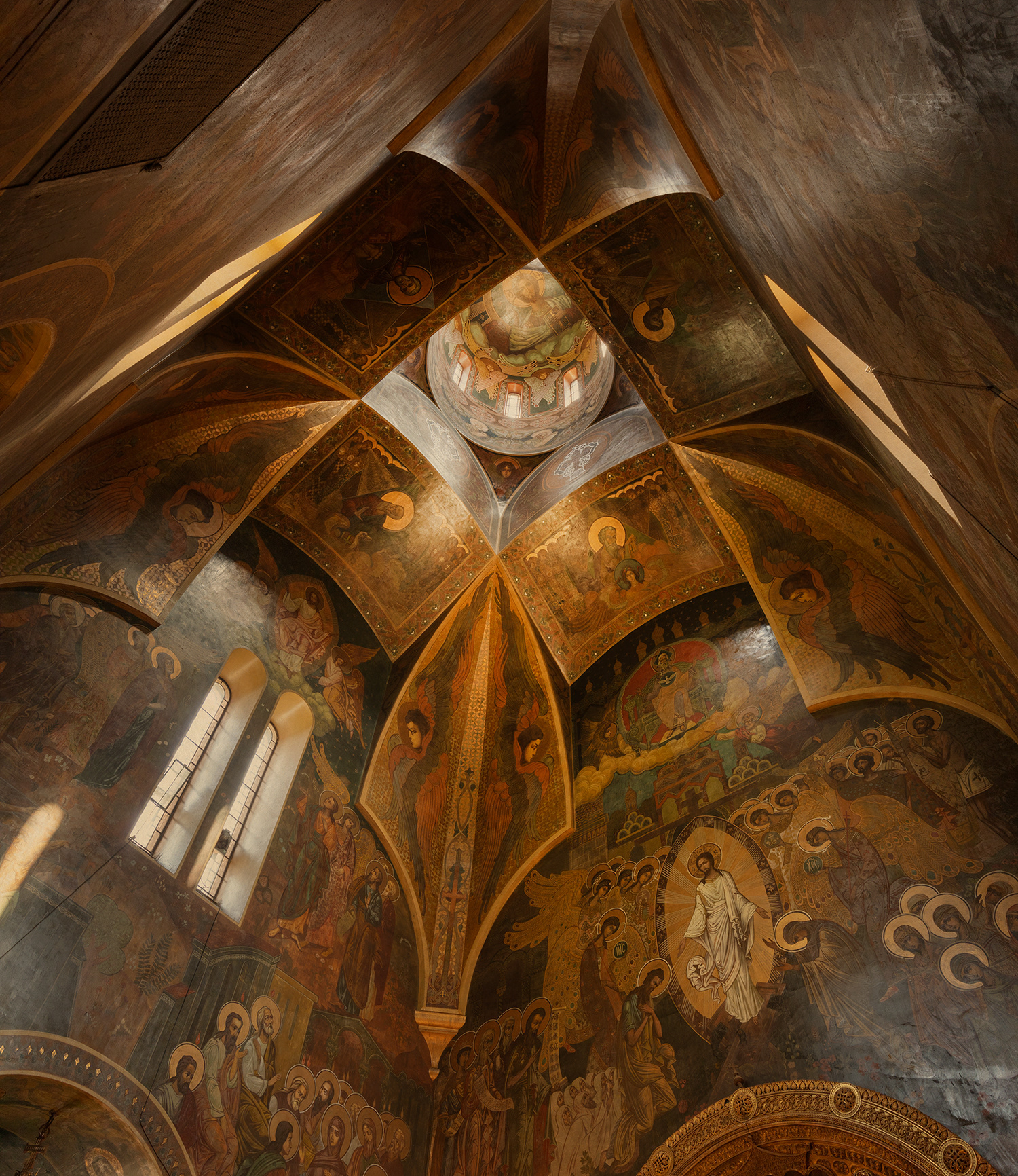 Saint Nicholas Church was built between 1905 and 1909 at the request of the Russian ambassador Mihail Nicolaevici Giers, with the consent of Tsar Nicholas II, and designed in the Art Nouveau style by Russian architect Preobrajensky, serving both the Russian community and as an expression of imperial prestige. Severely damaged by the 1977 earthquake and neglected during the communist period, it became the University Chapel of the University of Bucharest in 1992, the first church in Romania to serve this purpose after 1990.