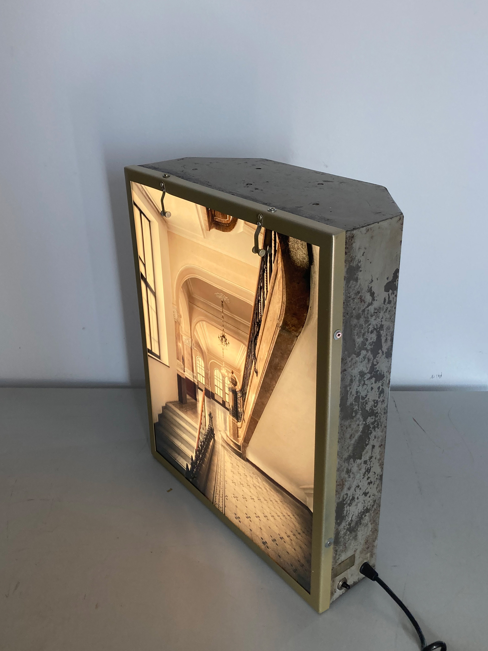 Vama Poștei Palace. Backlit photographic print. Mid-20th-century X-ray viewer. 45 × 37 × 17 cm. Unique piece.