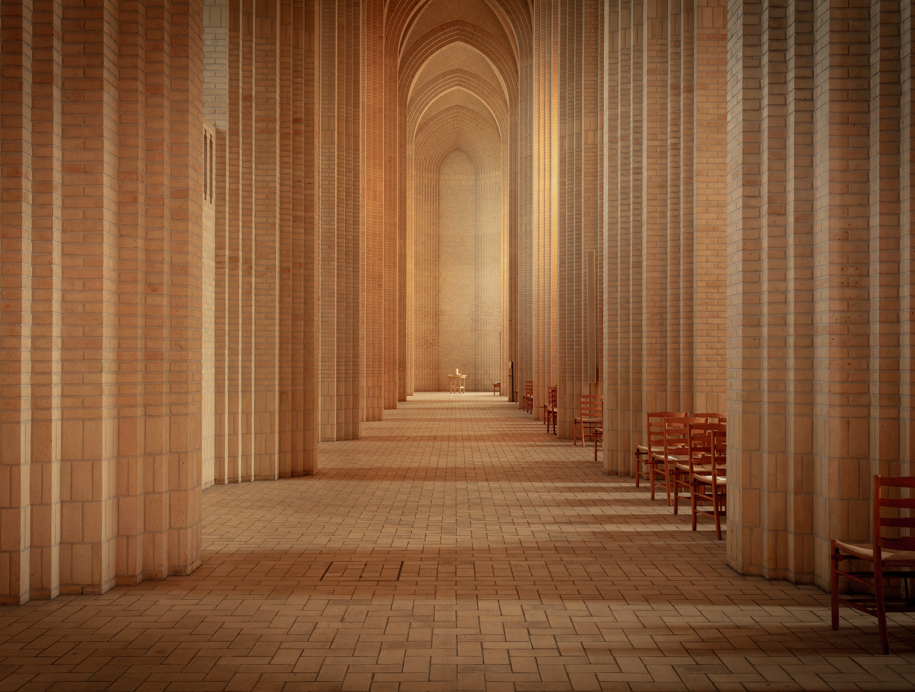 Landmark #1. Backlit photographic print in a lit graphic table. 125x95cm. Unique edition. Grundtvig’s Church is one of Copenhagen’s best-known churches and a rare example of Expressionist church architecture, designed by Peder Vilhelm Jensen-Klint and built during the 1920s and 1930s. It has an active music programme ranging from organ and choir performances to orchestral concerts.