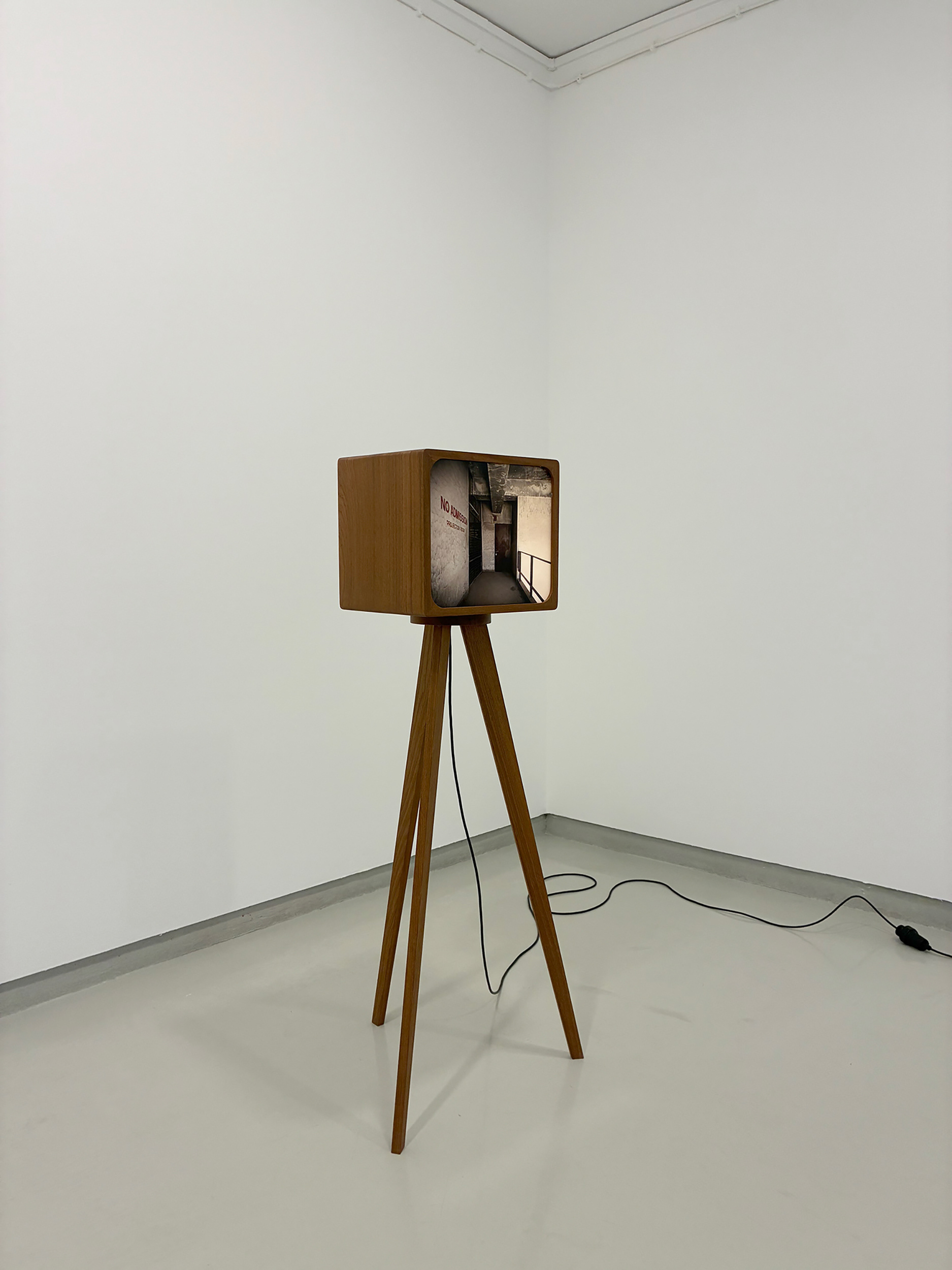 Nirman Theatre #2. Fine art photographic inkjet print in lightbox with tripod. Mahogany and museum glass. Designed by Inês d’Orey. 30 × 35 × 30 cm. Unique edition.