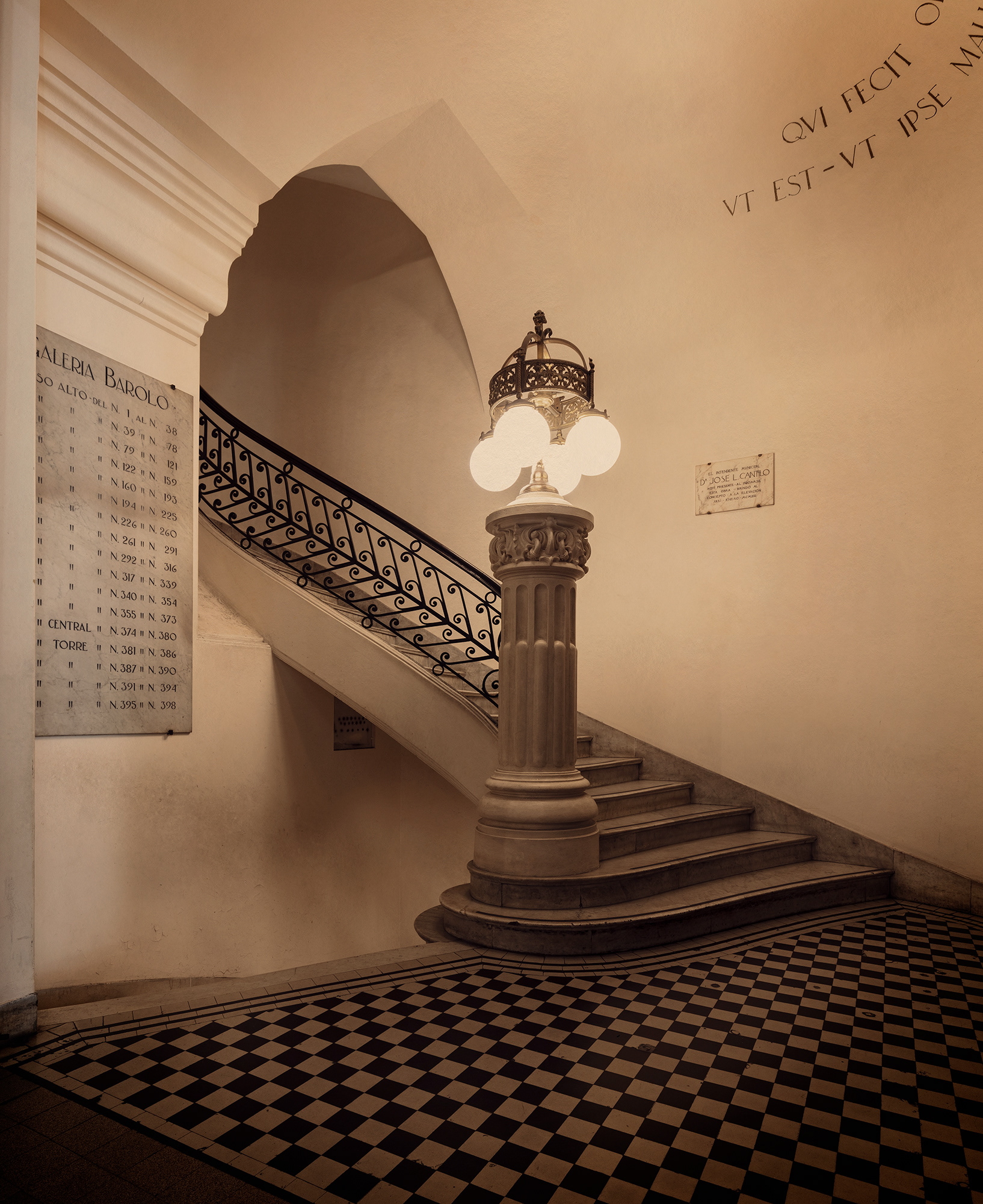 Palacio Barolo. Backlit photographic print in a x-ray viewer. 37x46x14cm. Unique piece. One of Buenos Aires’ most emblematic buildings, the Palacio Barolo began construction in 1919 and was, at the time, the tallest building in Latin America and the world’s tallest reinforced-concrete building. Designed as an office building by architect Mario Palanti, its structure is based on the three parts of Dante Alighieri’s Divine Comedy—Inferno, Purgatory and Heaven—with references to the work throughout; women are represented in the Inferno as propagators of evil, while the entrance to the building leads through the Inferno, where naked female demons known as temptresses once awaited in the tower.