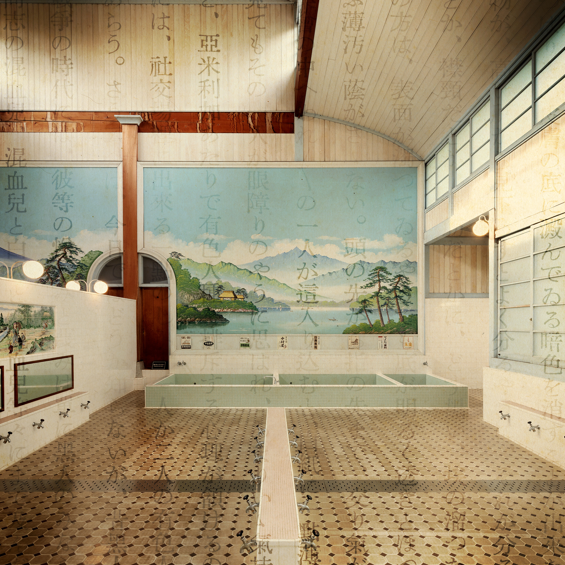 Public Bathhouse Kodakara-Yu. Transplanted House from Senjo-motomachi. 1929. Photographic Fine Art Print. 80x80cm. Beech frame with museum glass. Edition of 3.