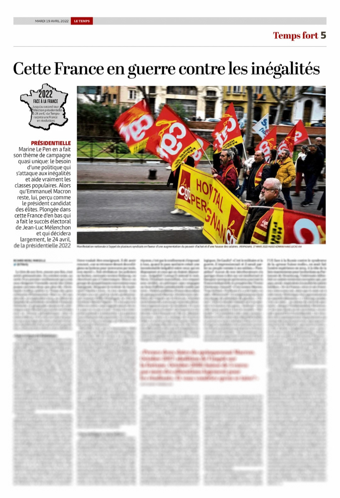 Illustration dans Le Temps du 19 avril 2022 (Photo Hugo AZMANI / AFP / via Hans Lucas)