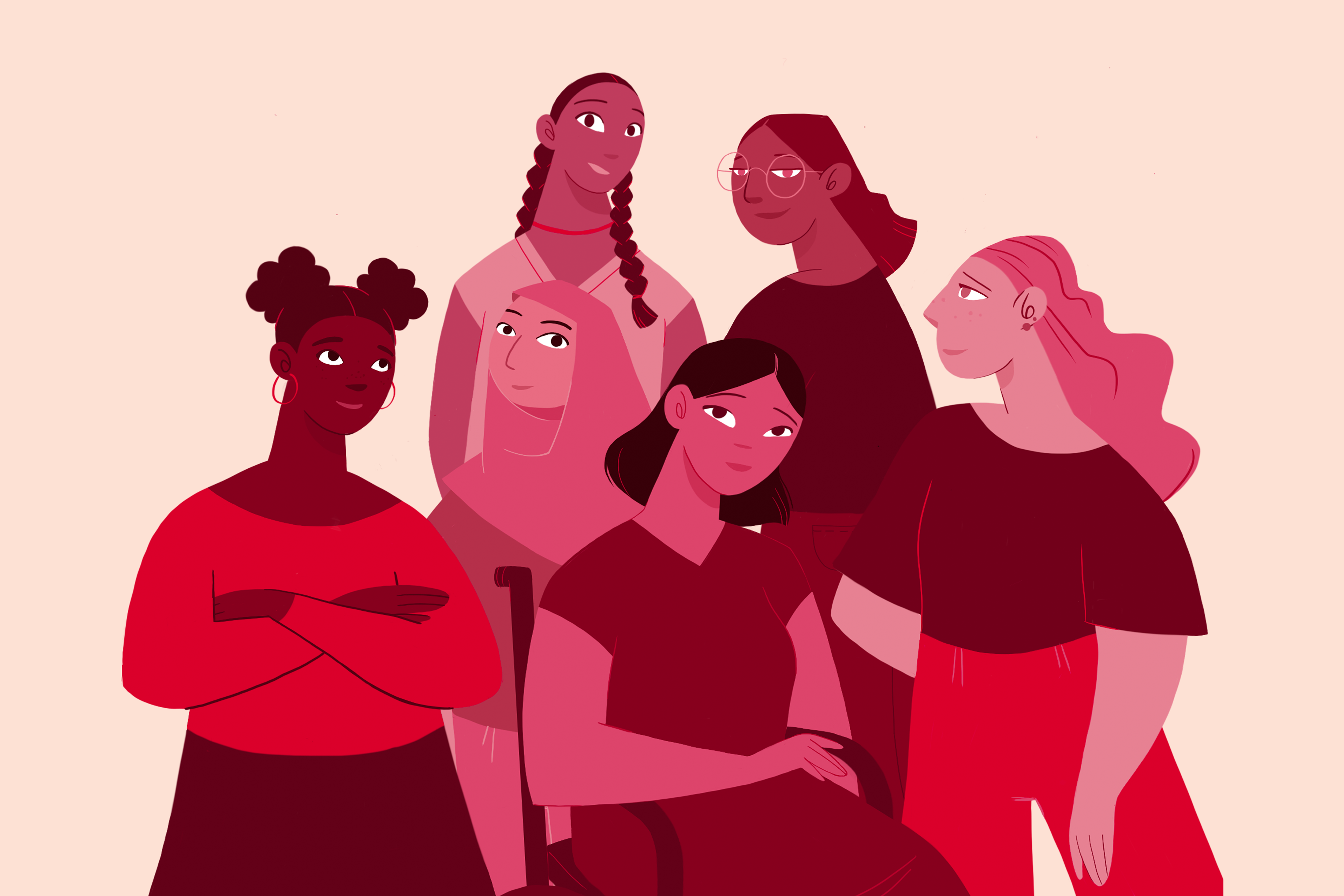 International Women's Day 2021 illustration of 5 diverse women