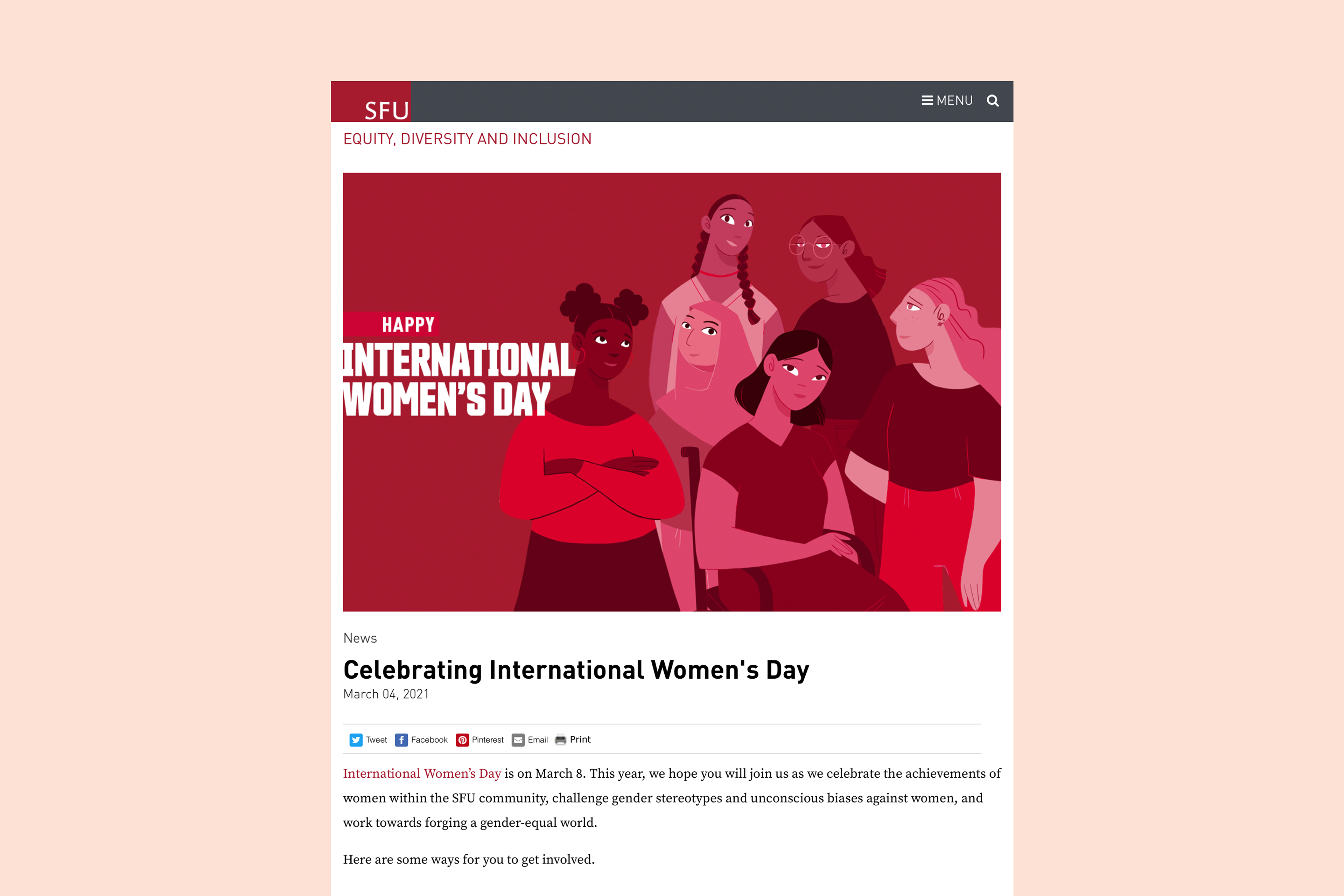 Celebrating International Women's Day article with illustration in the banner