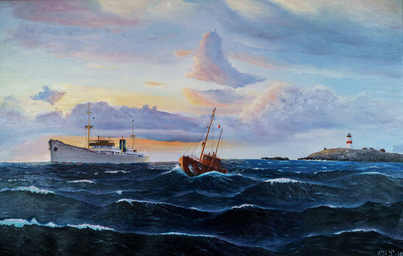 Lotsning vid Söderarm 95x62 cm olja på linneduk