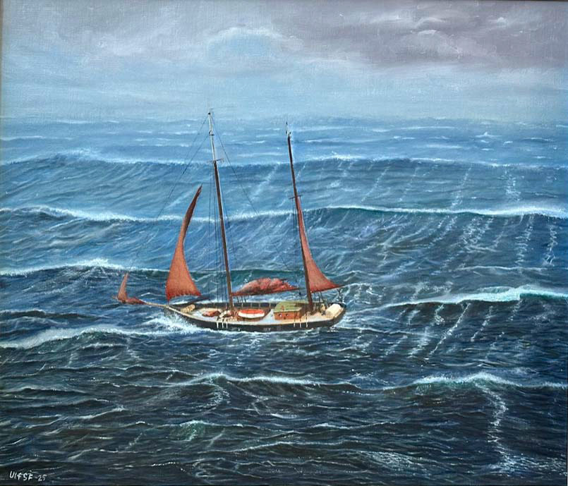 Galeas i svår sjö 72x61 cm olja