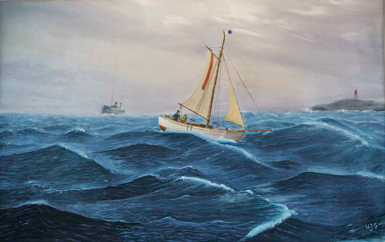 Lotsbåt vid Väderöbod 85x62 cm SÅLD  olja på linneduk