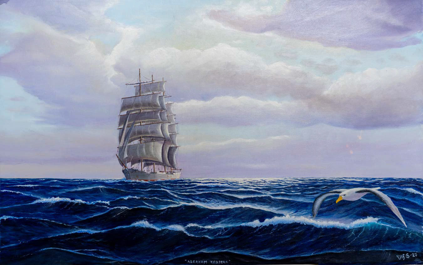 Abraham Rydberg  fyrmastbark SÅLD 92x61 cm olja