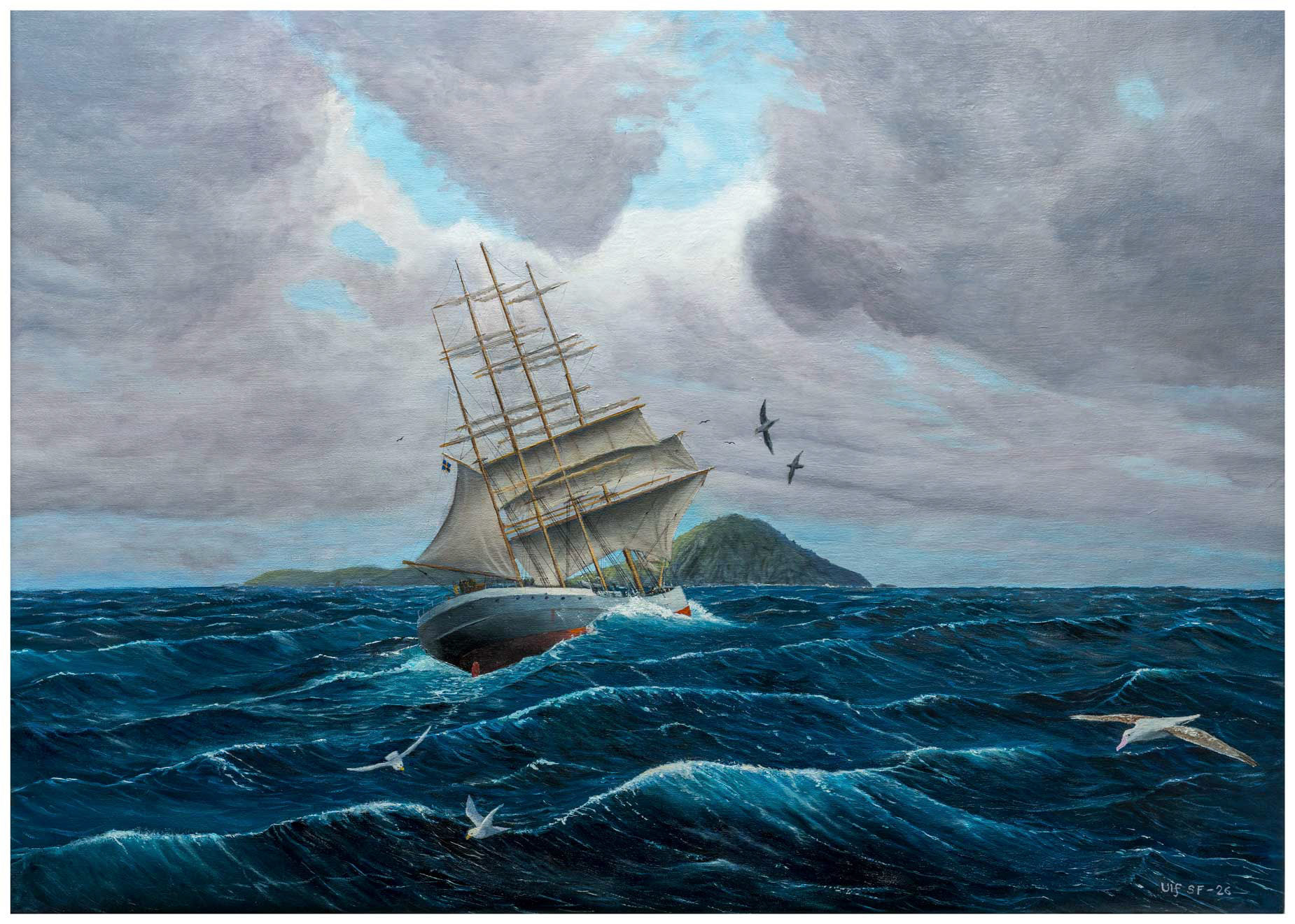 Beatrice rundar Kap Horn 81 x 58 cm olja