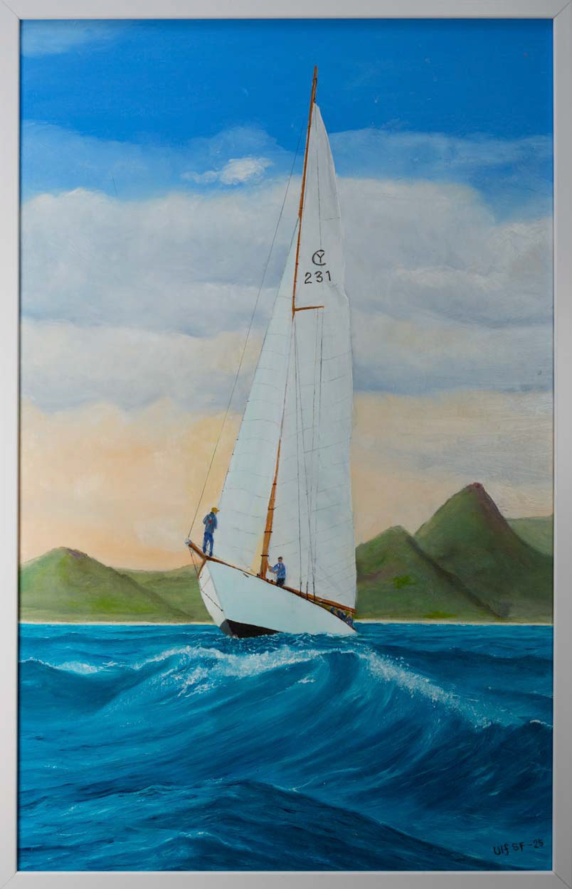 Kryss ut ur lagunen 42x62 cm olja