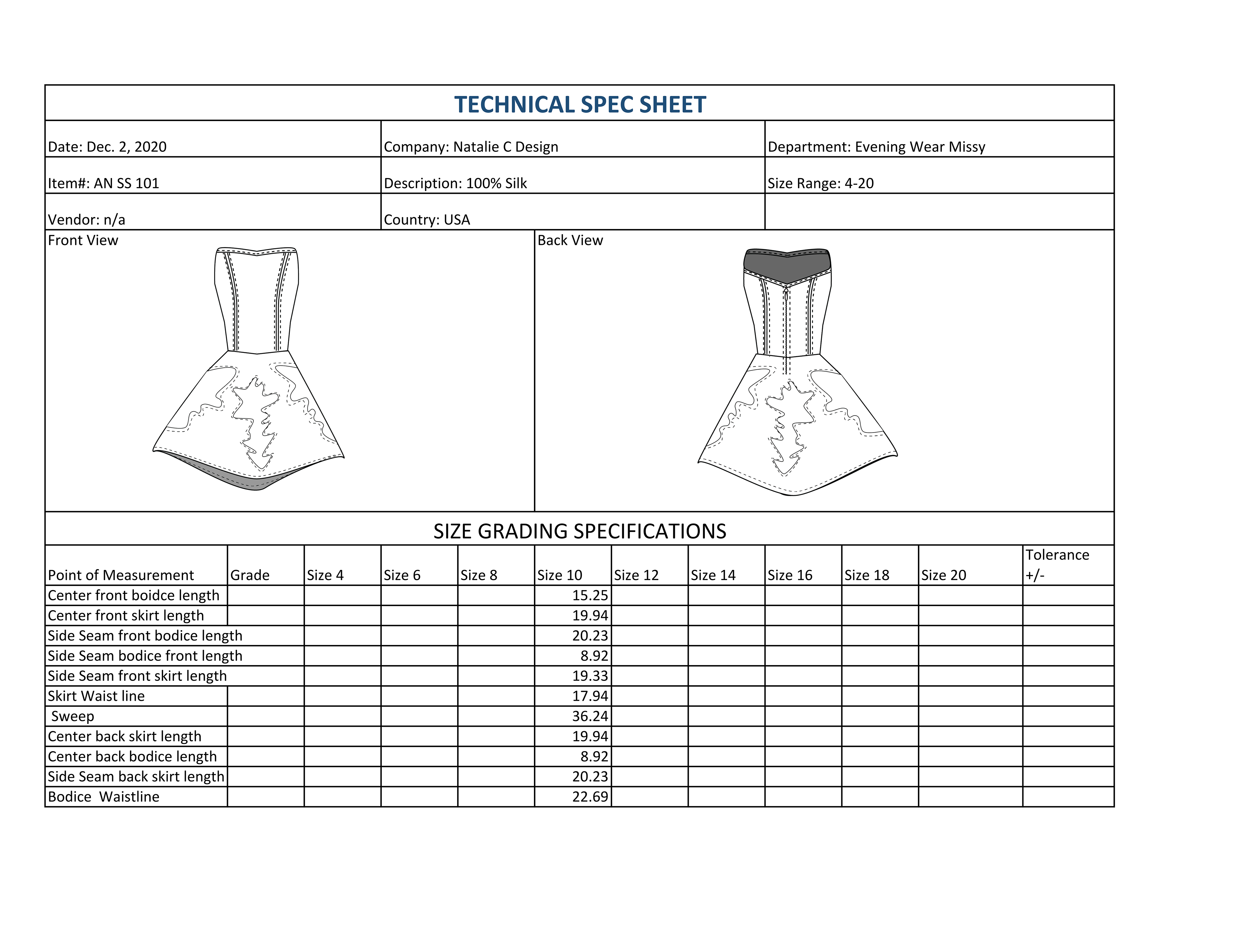 Technical Specs for Original Design