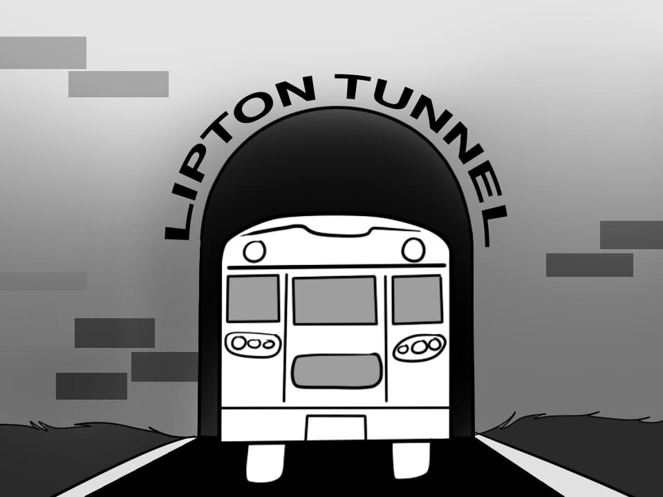 The bus travels under the Lipton tunnel