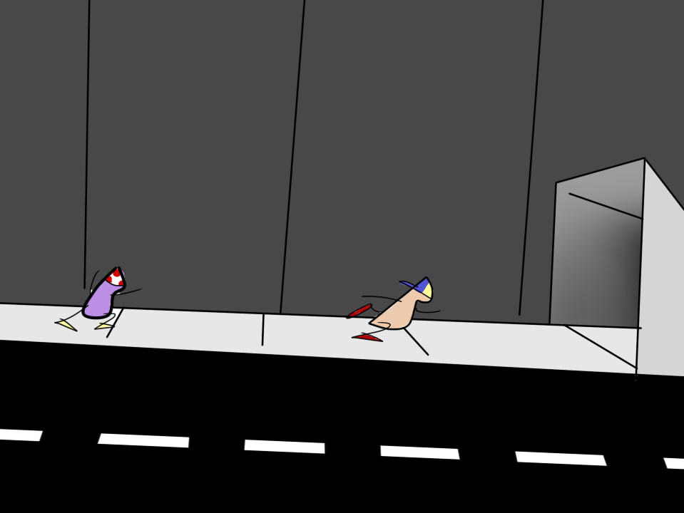 Peanutkid and Jellyboy chase the figure down the street-