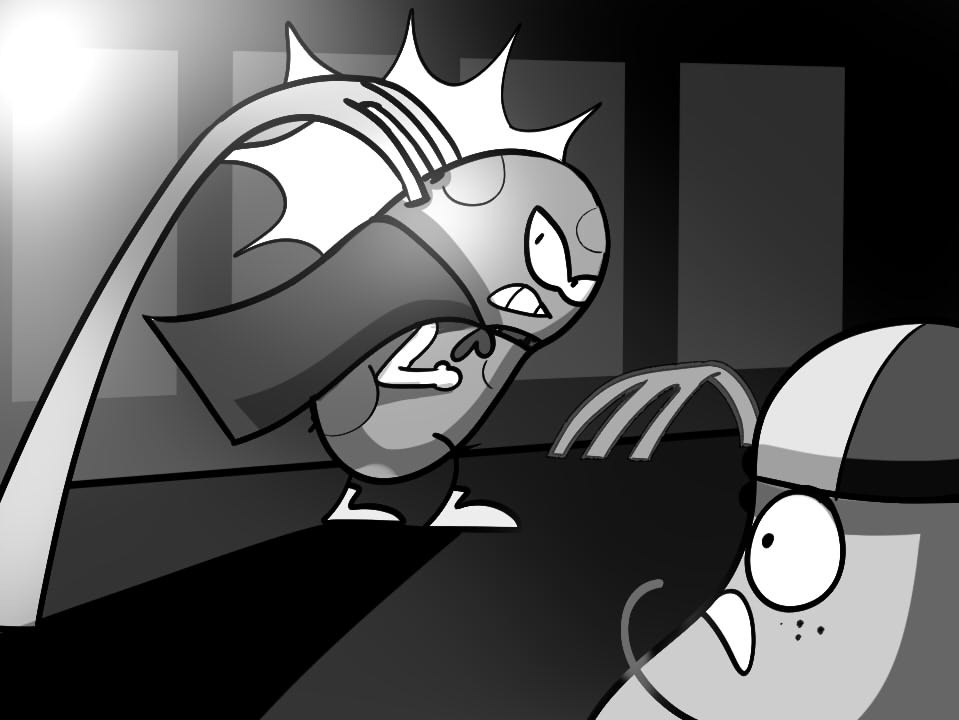 As they recover, a knife charges the trio and Super Potato kicks him across the car, but not before being nicked.