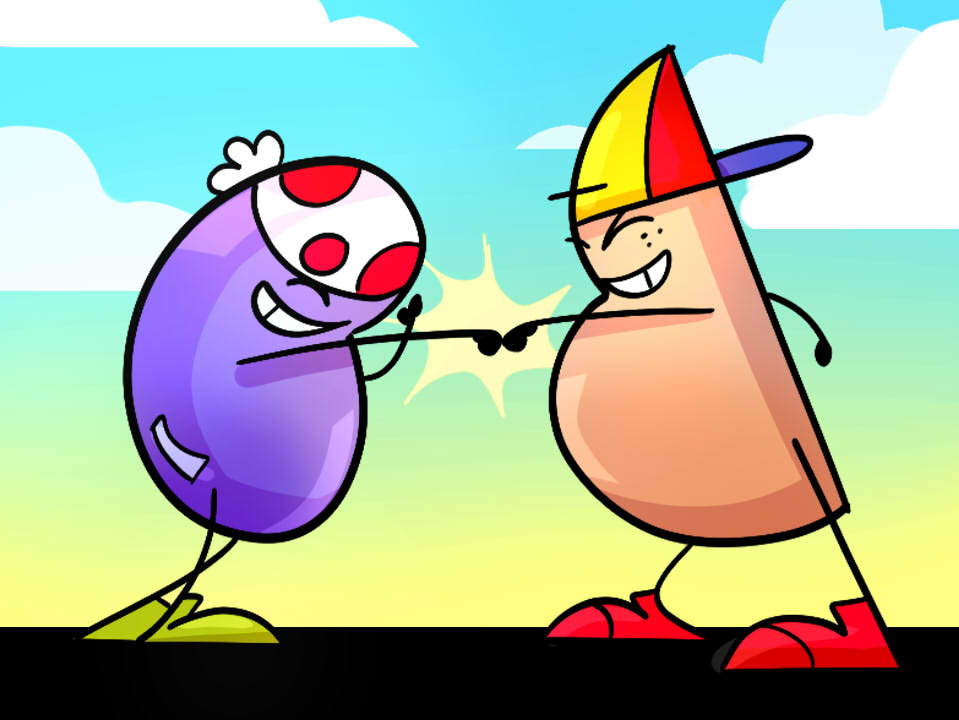 He stops to catch his breath, and they fist bump.