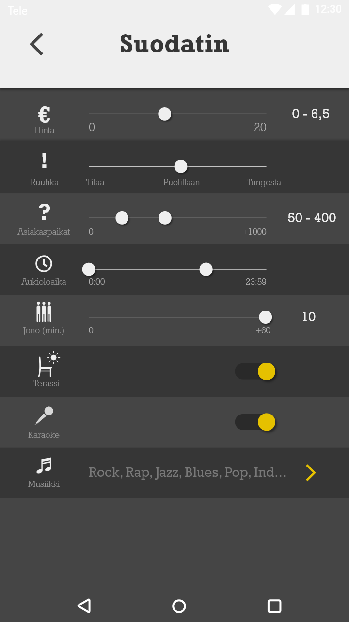 App Concept - Stobe - Find pubs according to pricing, music genres, room to sit etc.