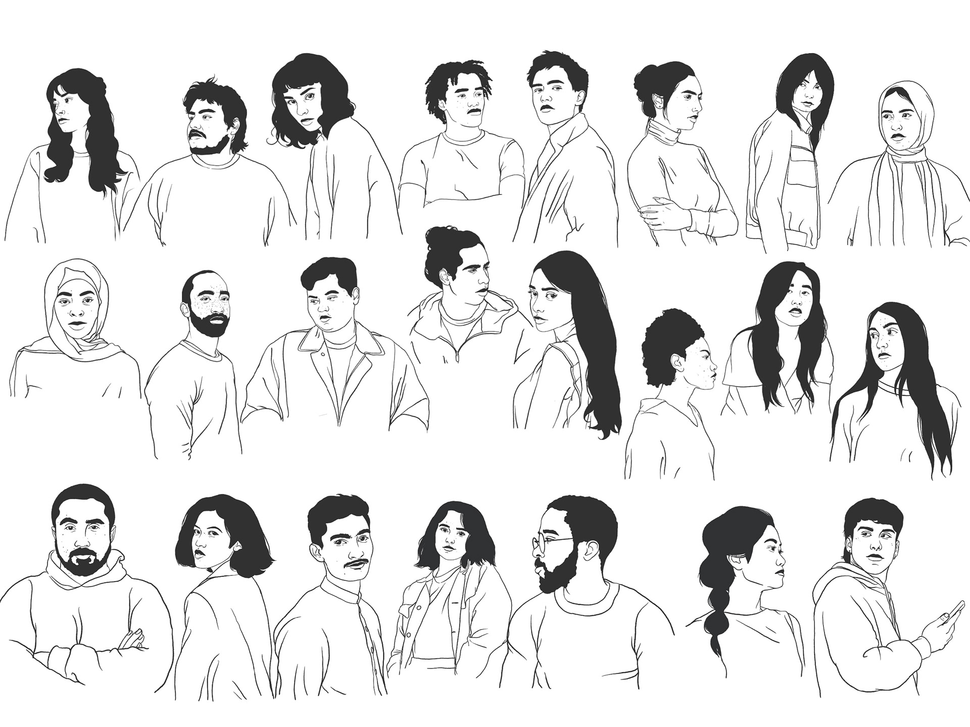A variety of illustrations of a diverse group of people