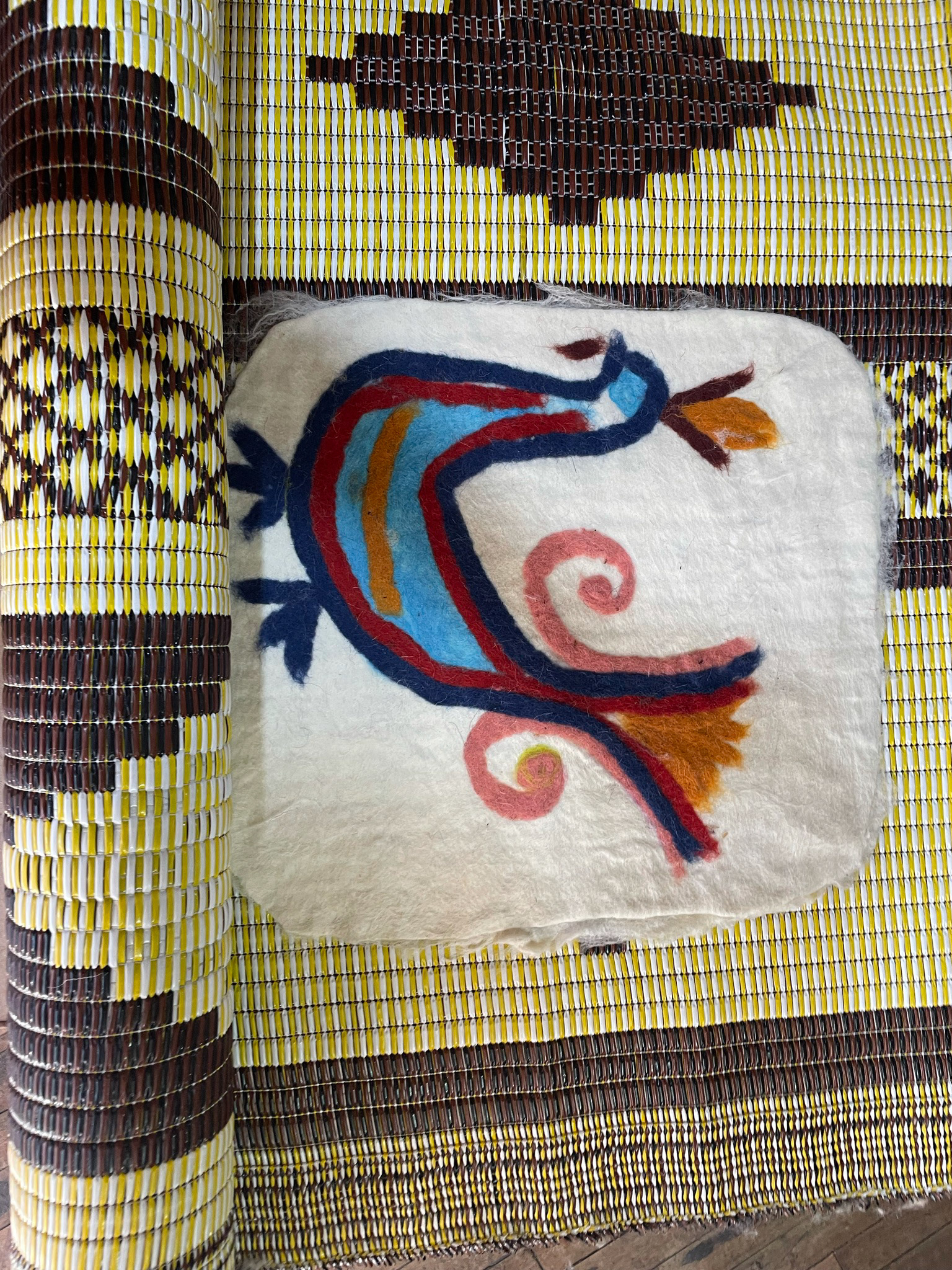 Patterns from a felting workshop in Turkey, that signify a more-than-human relationship through symbols such as birds that refer to nomadic culture, from a field study