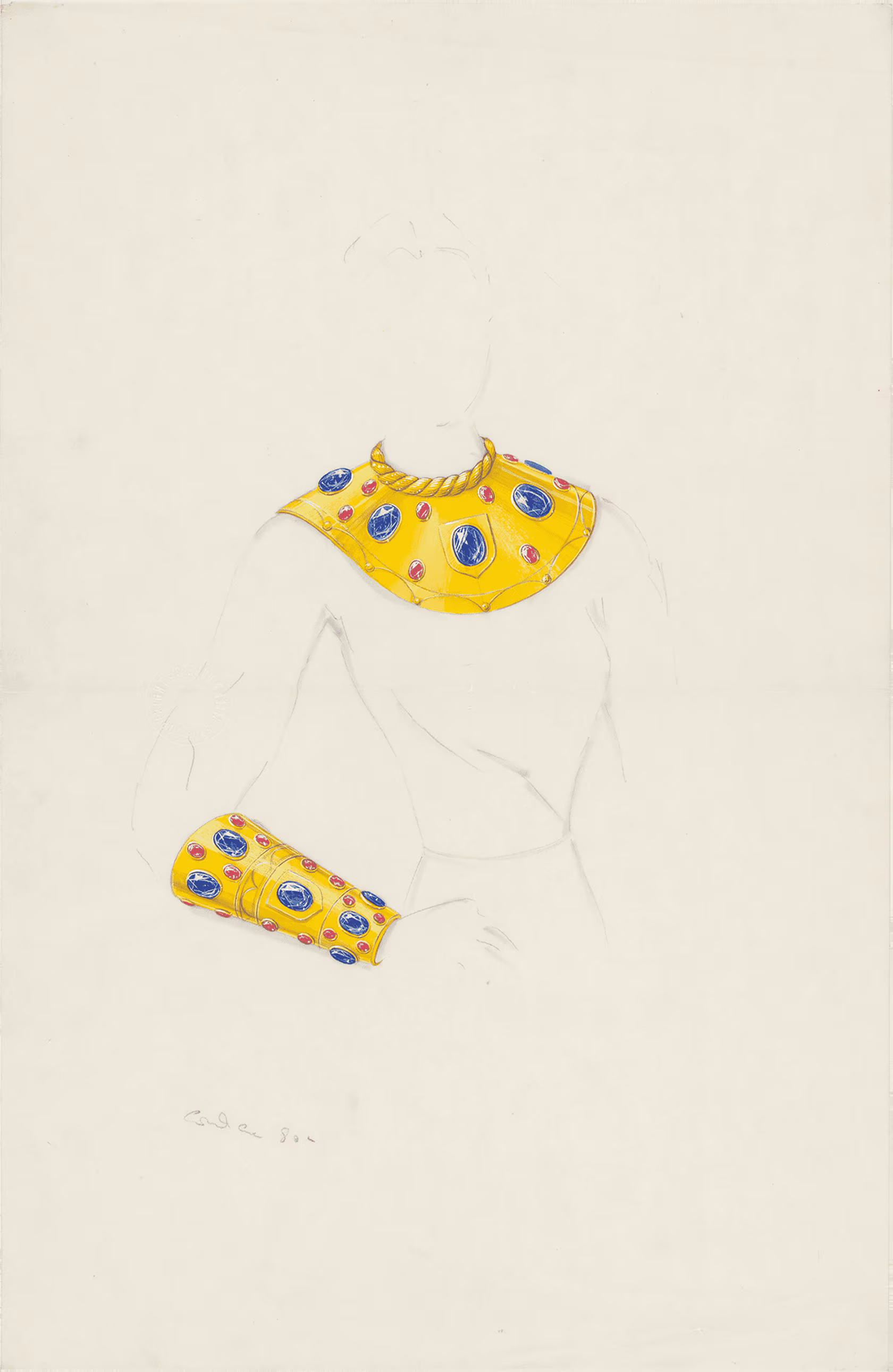 Drawing of finery for the Théâtre de la mode, 1945. Pencil and gouache on tracing paper.