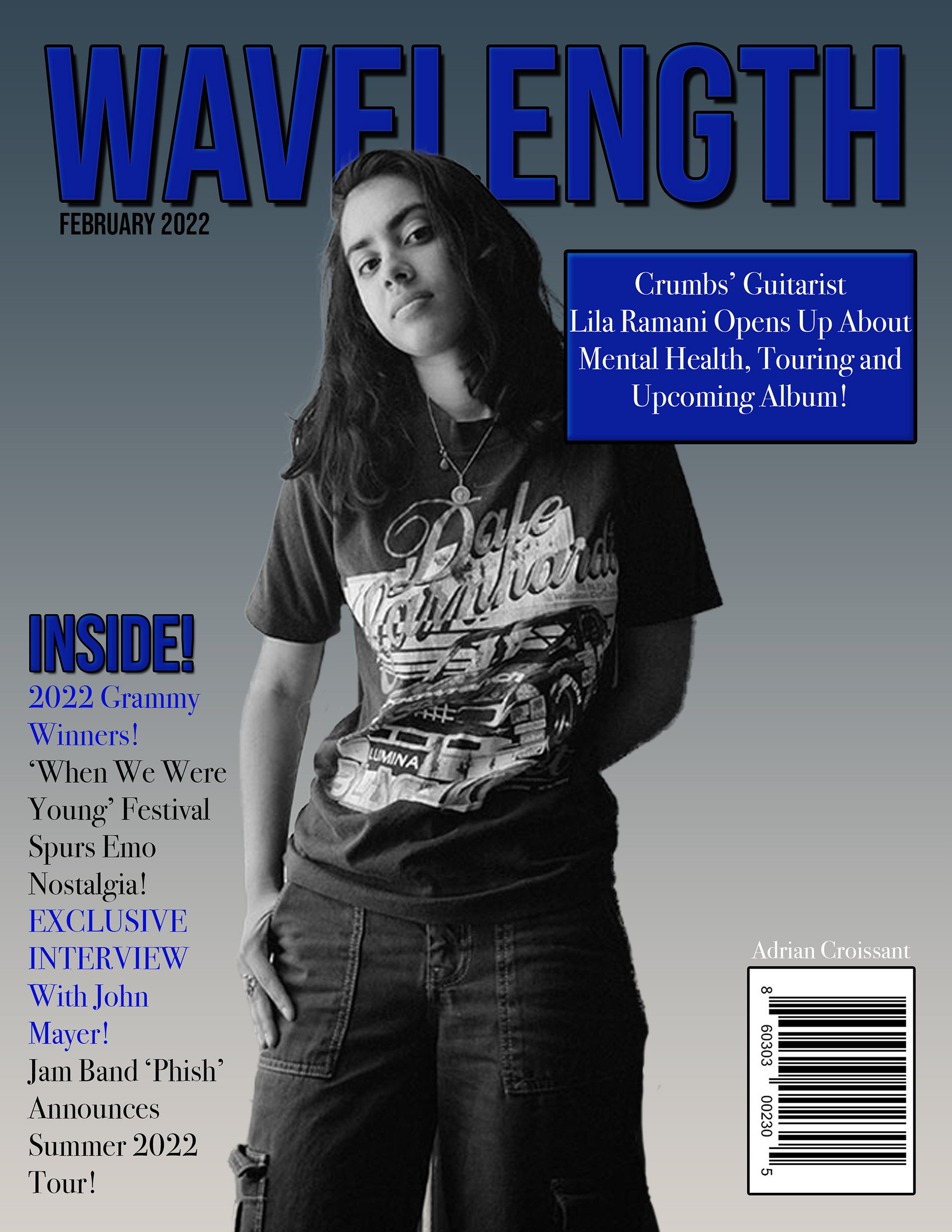Magazine cover produced for a Digital Media Production course. Created in Adobe Photoshop, 2022.
