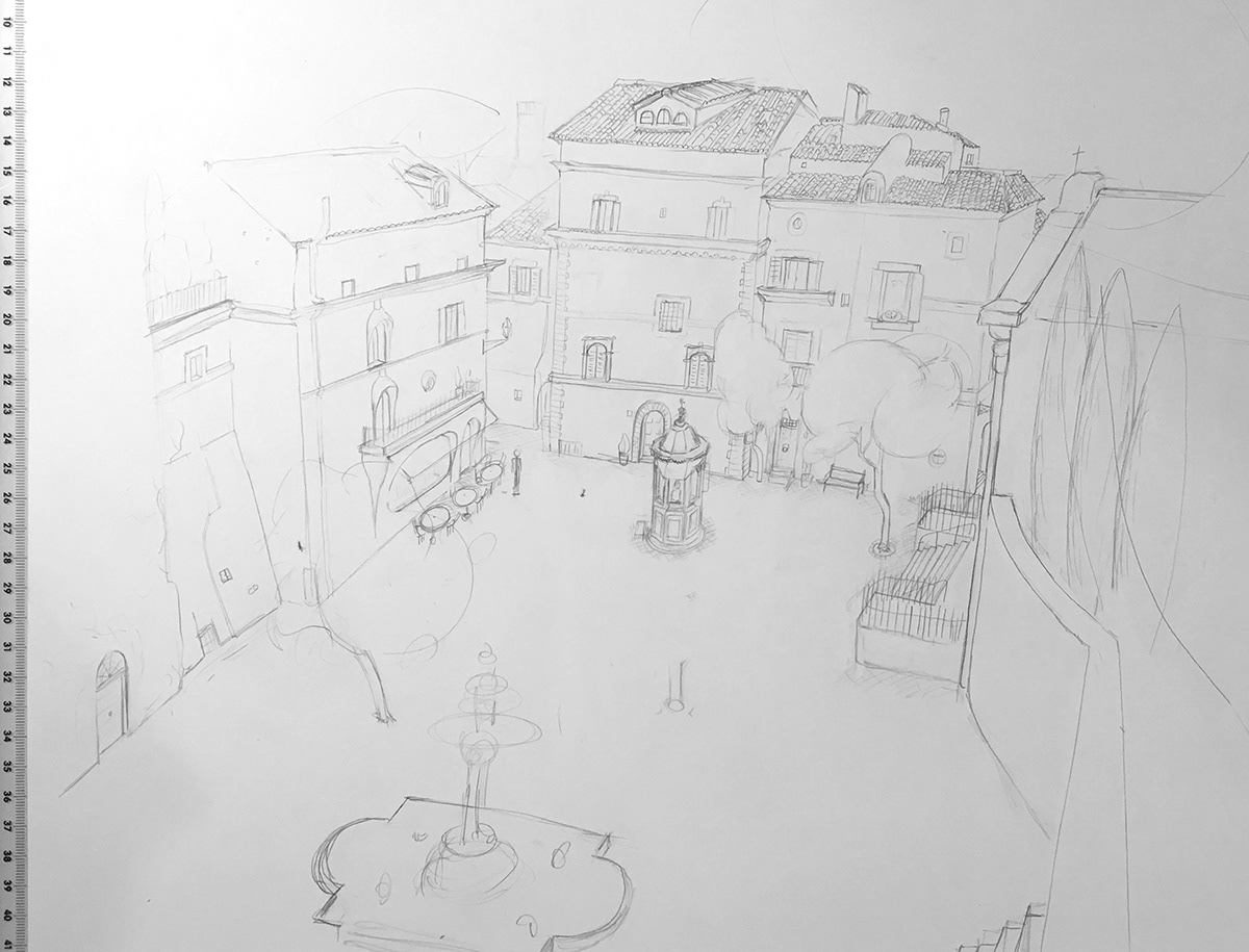 first rough drawing of the piazza