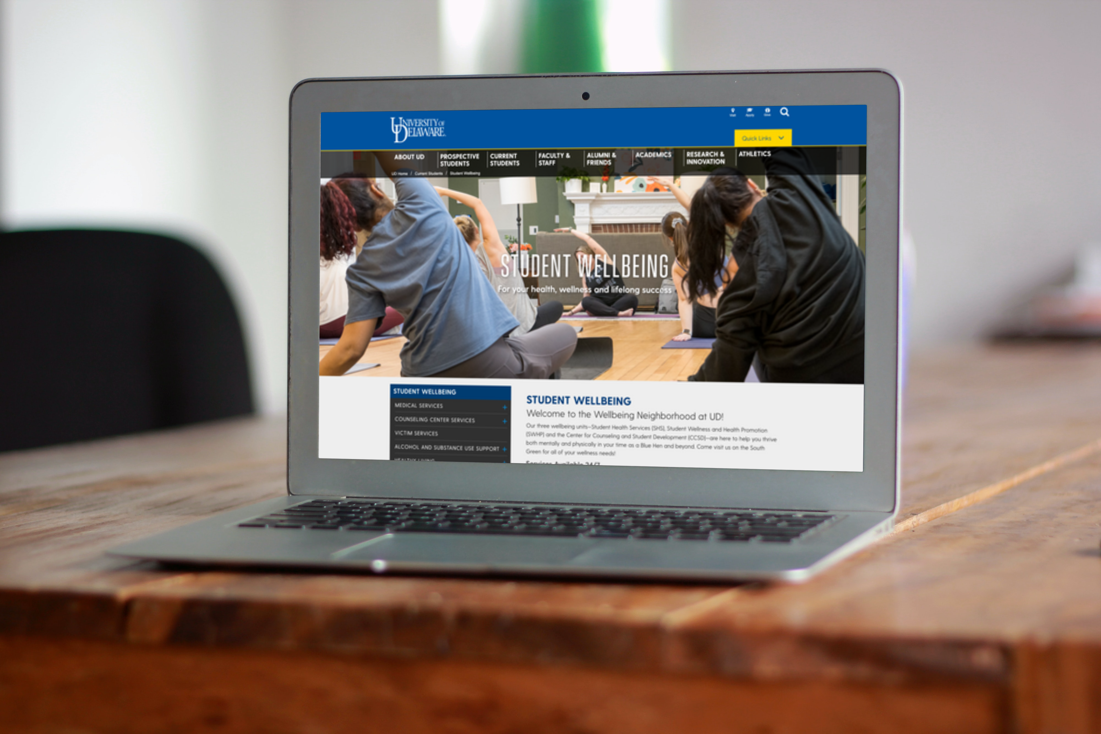 Wellbeing homepage shown on a MacBook