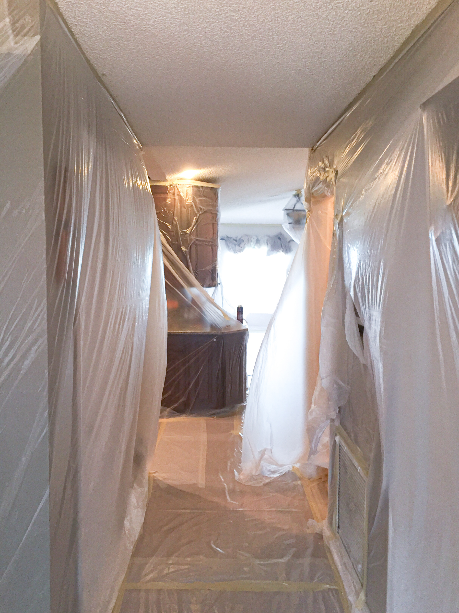 Ceiling before popcorn removal.