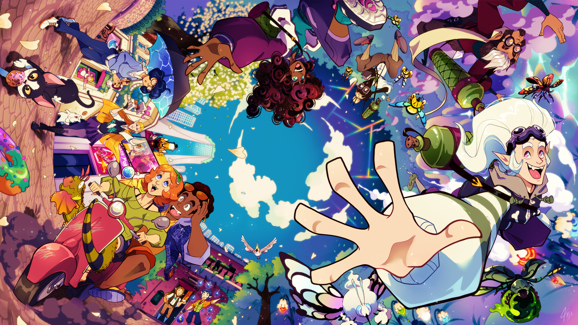 A big poster like illustration I made, featuring my comic series characters