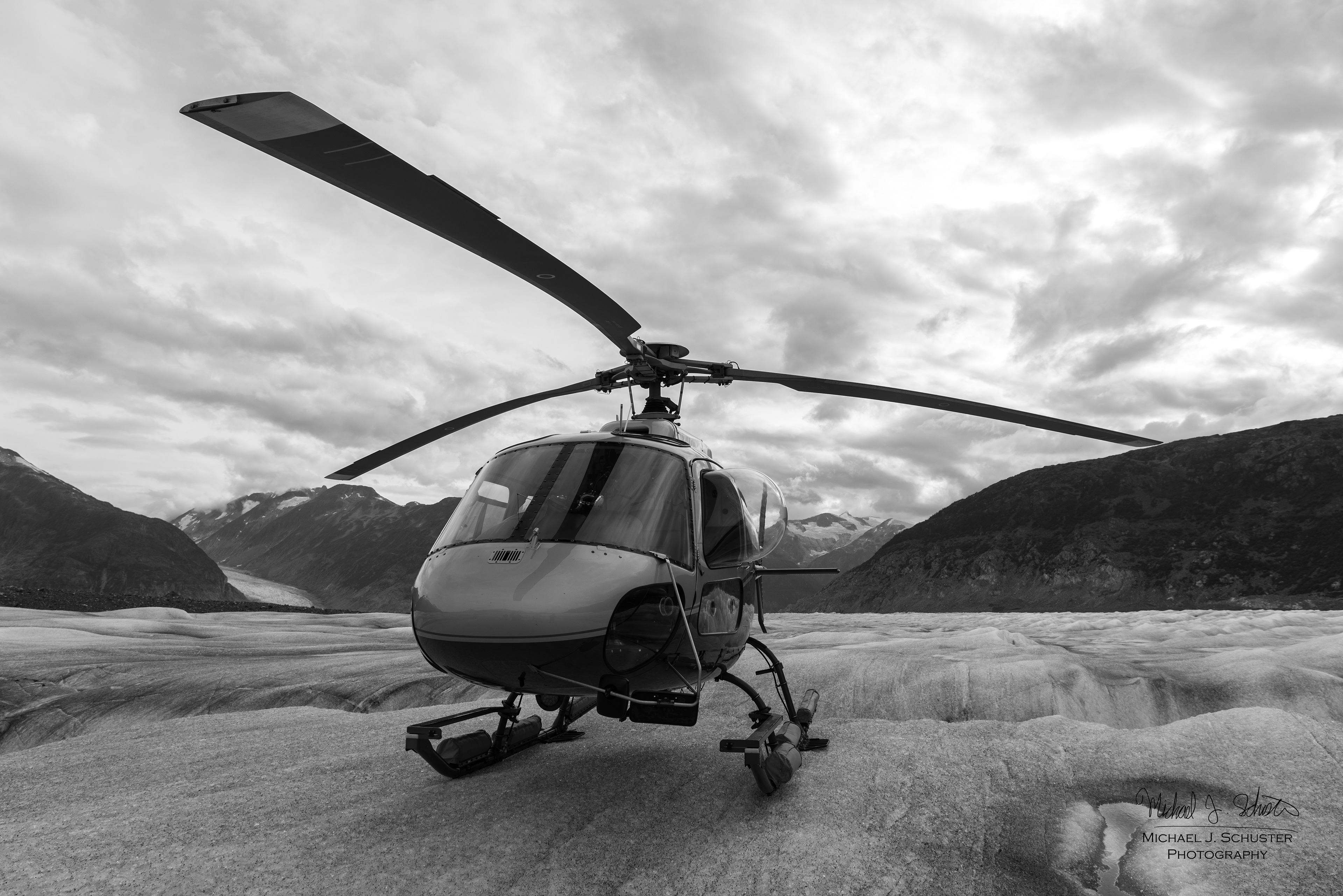 Helicopter on Meade Glacier, 2019