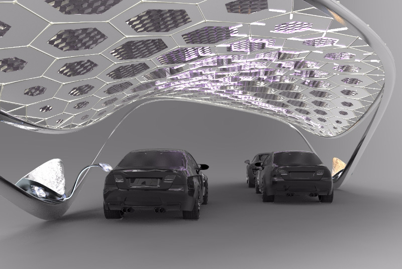 Moderne E- Ladestation an österreichischen Autobahnraststätten, entworfen von Architekt Spraiter.