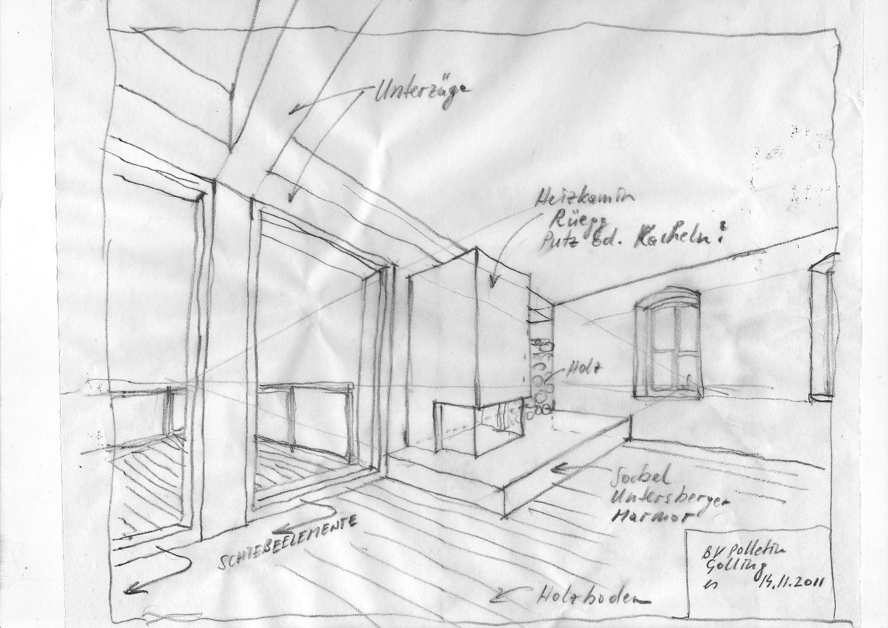 Skizze von Architekt Spraiter der Restaurierungsarbeiten.