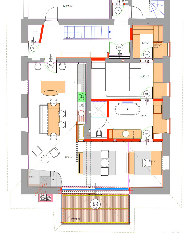 Geschossplan für die Restaurierung einer Hausfassade in Golling, Umgebung Salzburg.