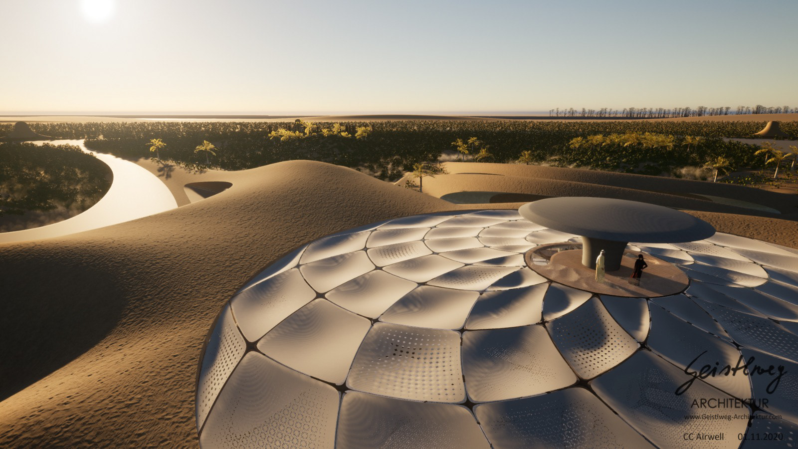 Eine schöne Perspektive der CC- Airwell Anlage und der Aussichtsplattform.