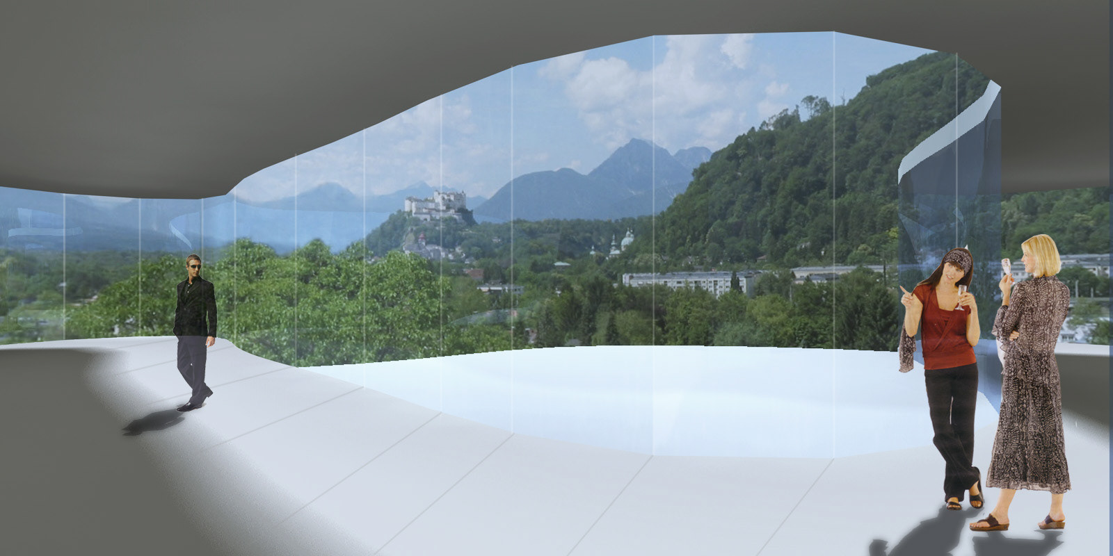 Rendering von Wohnbau in Salzburg Gnigl auf das Wahrzeichen der Salzburger Altstadt - die Festung Hohen Salzburg.