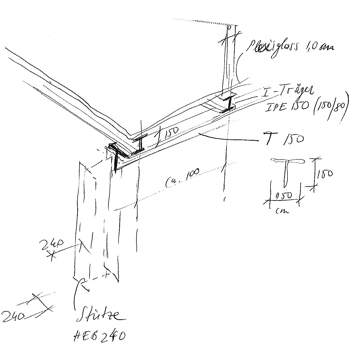 Skizze für die Verbindung der Carport- Installation in Oberalm, Salzburg Stadt Umgebung.