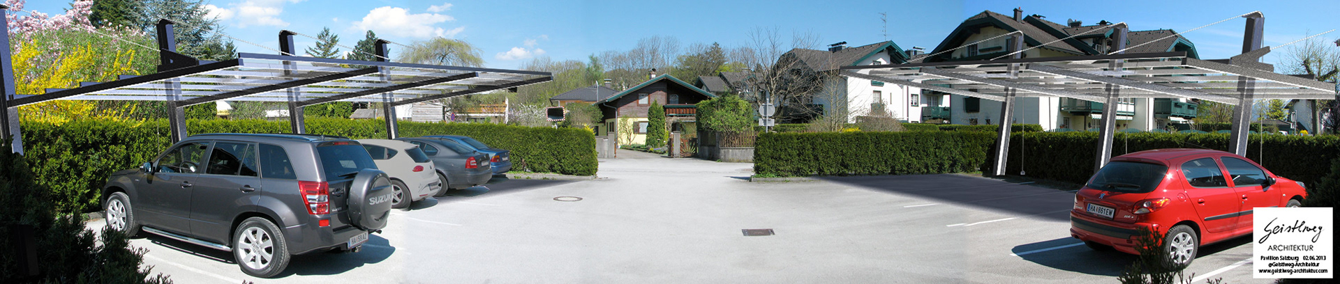 Rendering für die Carport Installation in Oberalm, Land Salzburg.