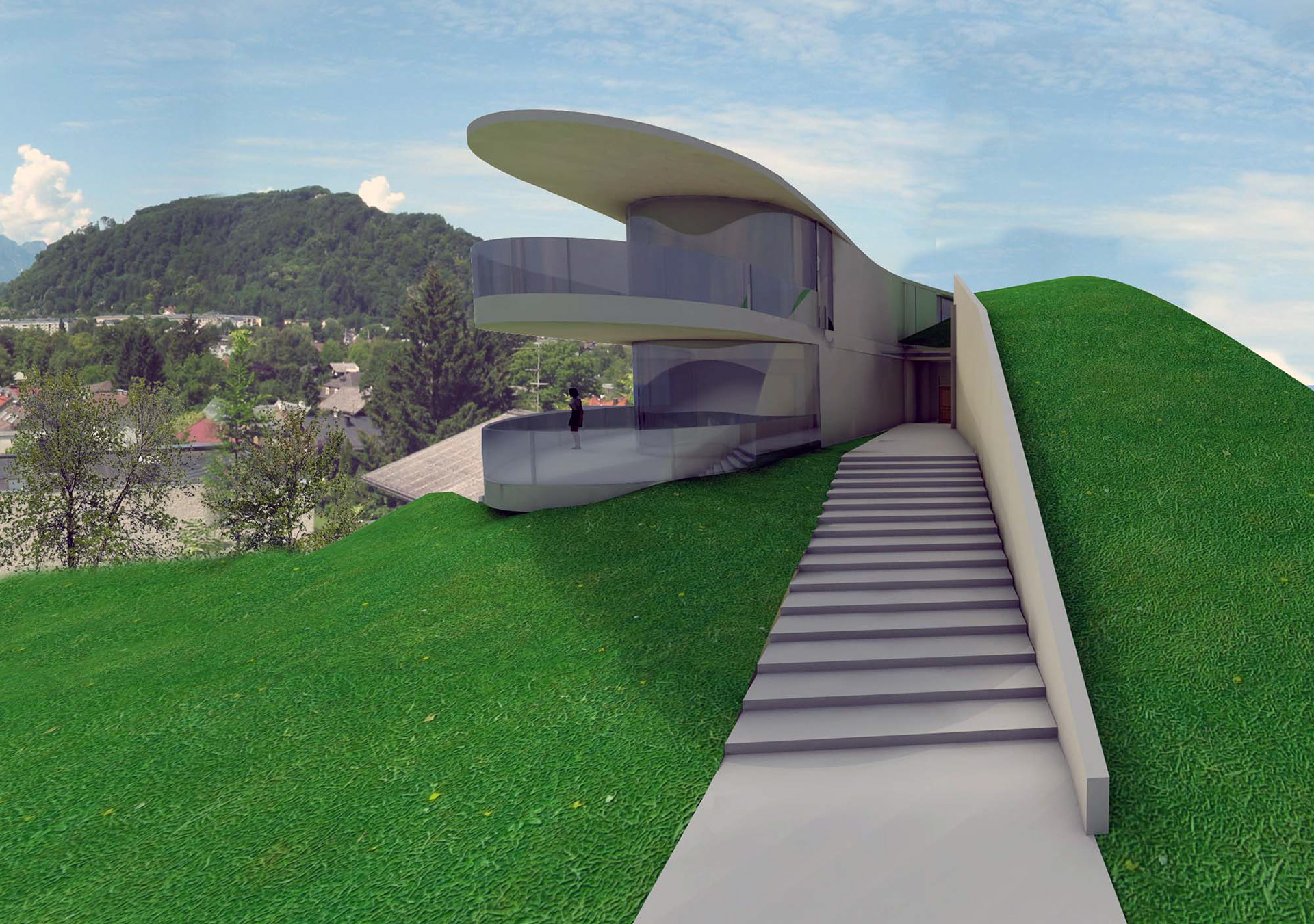 Rendering des Wohnbaus mit 13 Wohnungen in der Stadt Salzburg von Architekt Spraiter.