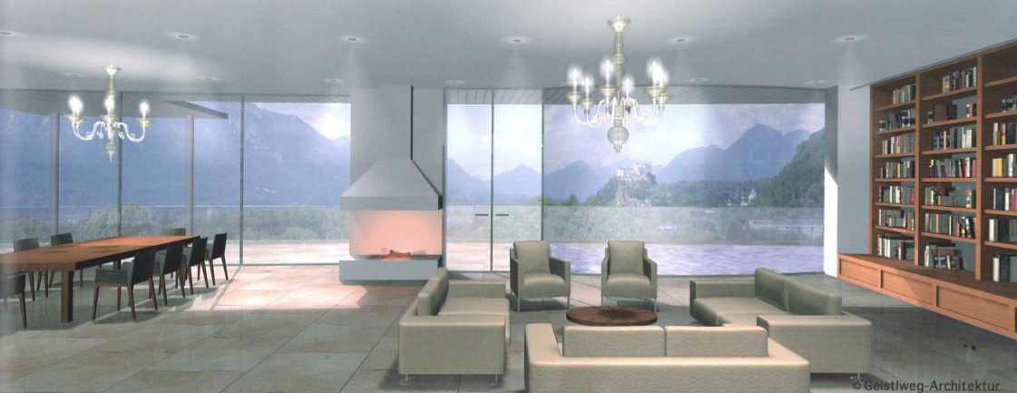 Rendering von der Villa Toskana in Salzburg mit Blick auf die Festung Hohen Salzburg.