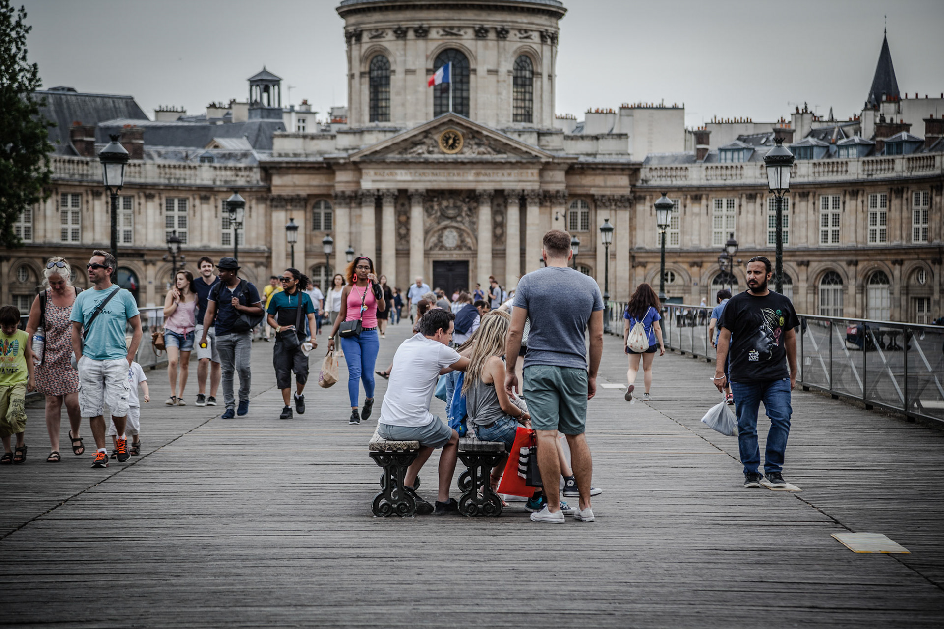Institut de France and the Pont des Arts or Passerelle des Arts bridge across river Seine