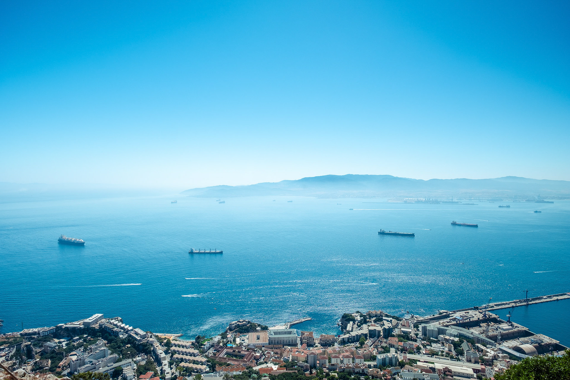 View of the Bay of Gribraltar or Argeciras. In the back you can see Africa, from Gibraltar.